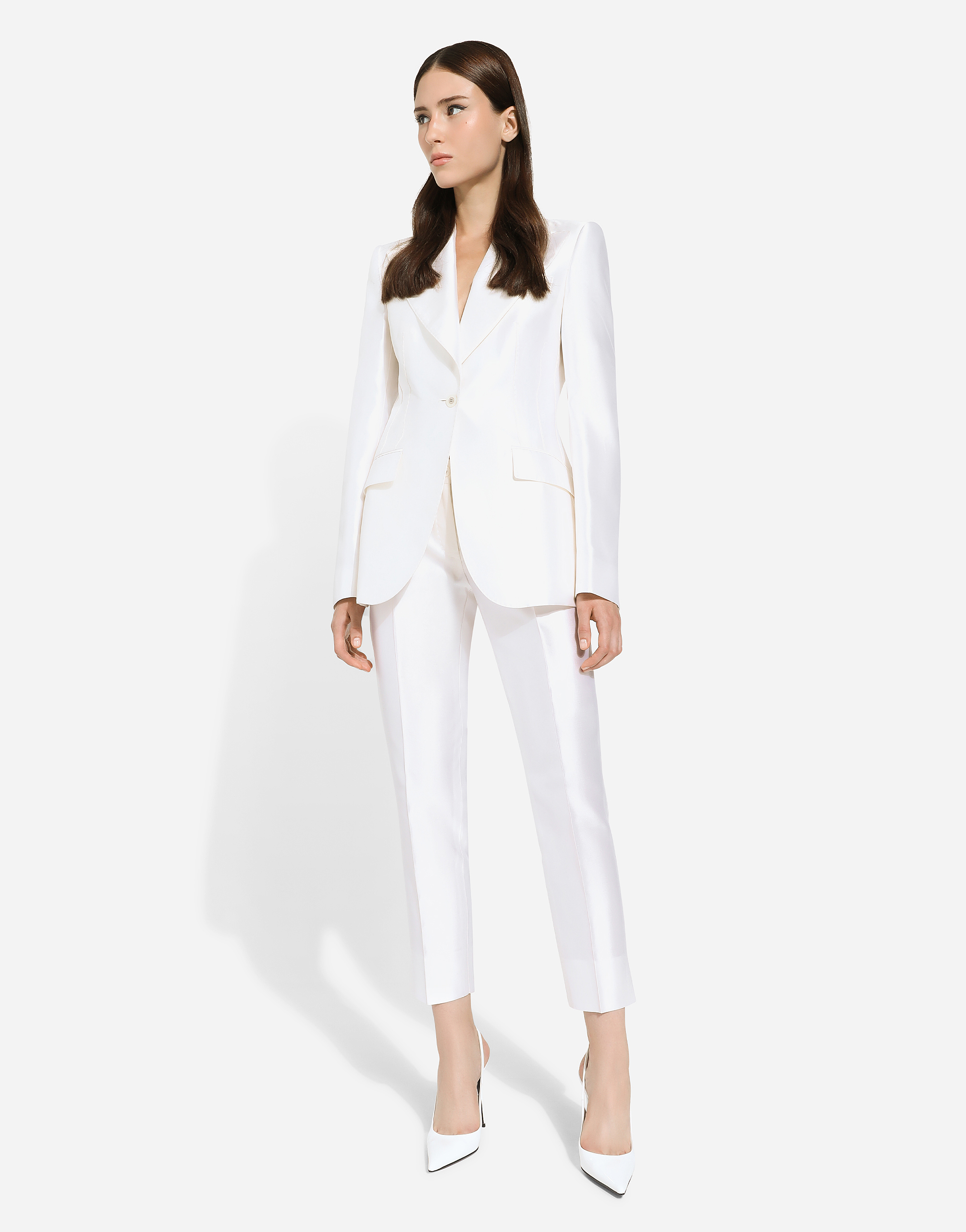 Shop Dolce & Gabbana Tailored Mikado Silk Pants In White