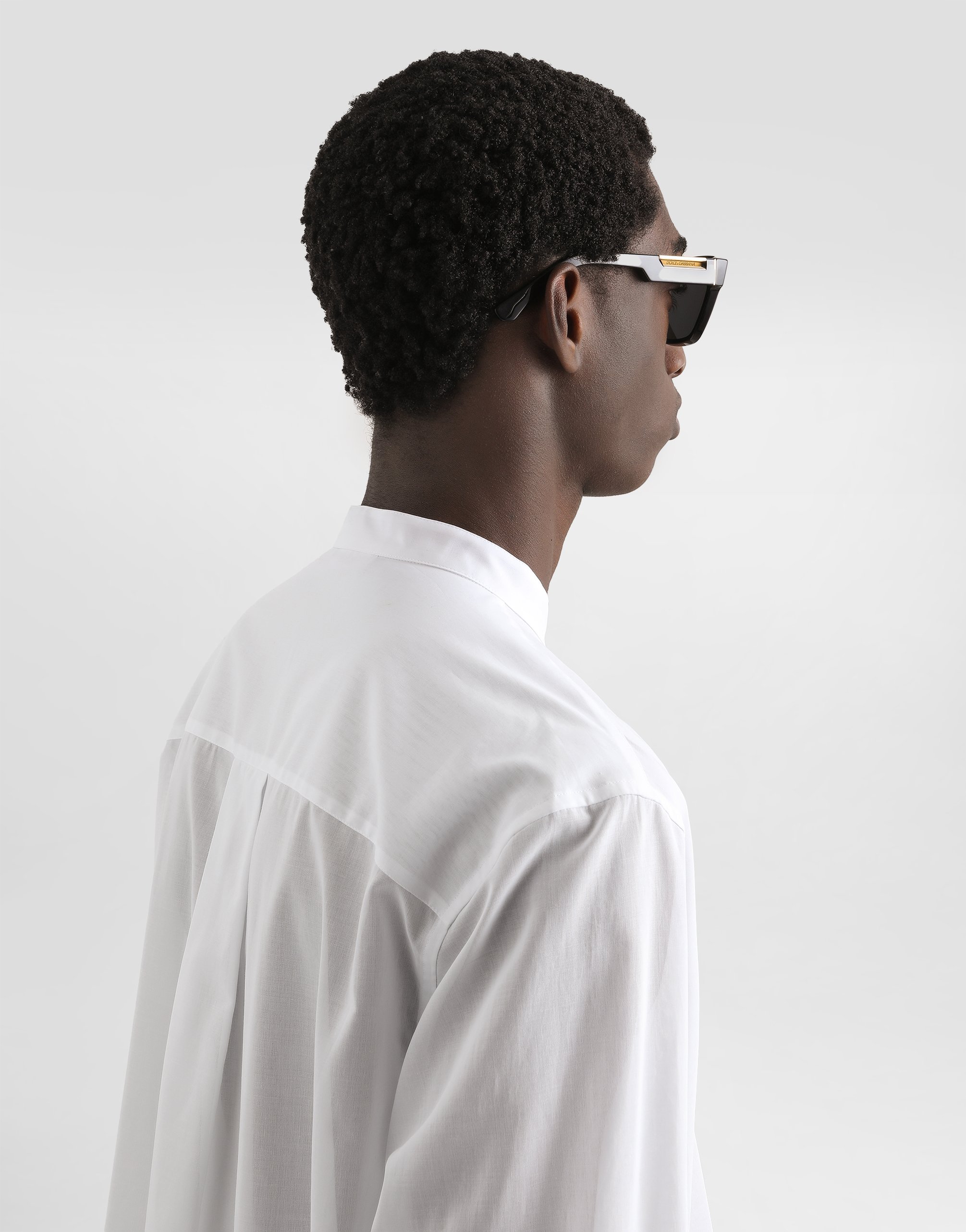 Dolce & Gabbana Cotton Canvas Mandarin Shirt In White