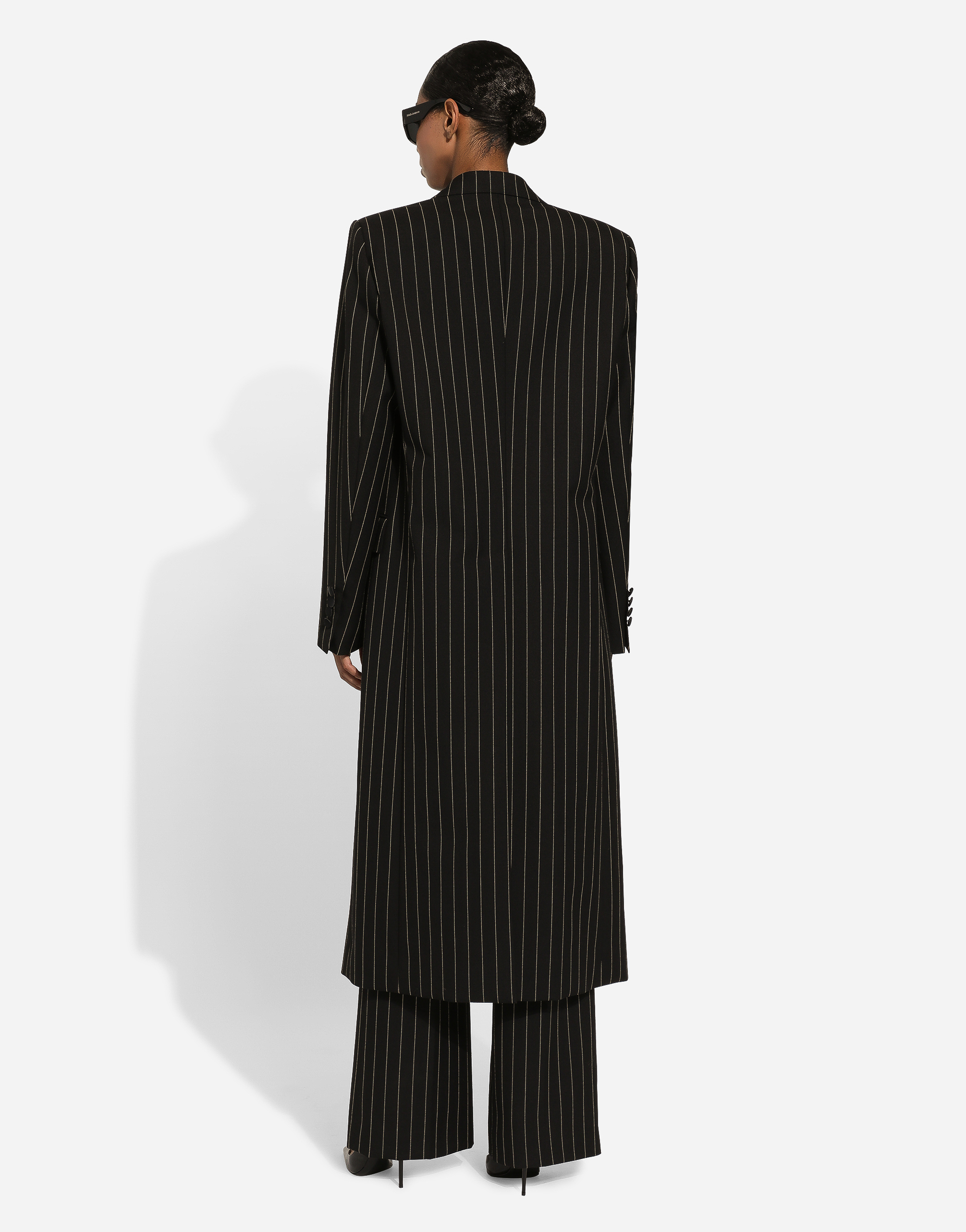 Shop Dolce & Gabbana Pinstripe Double-breasted Coat In Woolen Fabric In Multicolor