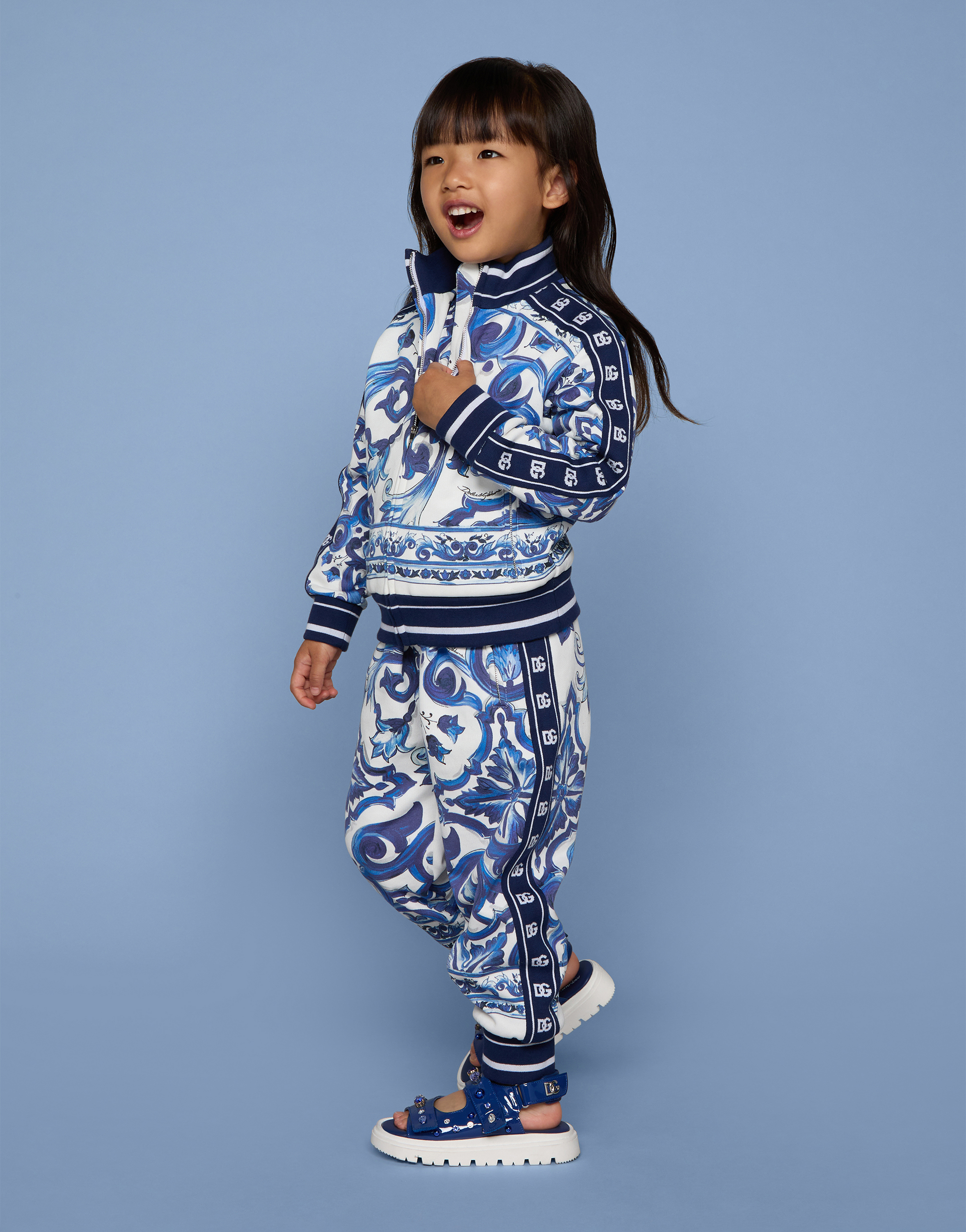 Dolce & Gabbana Zip-up Jersey Sweatshirt With Majolica Print In Multicolor