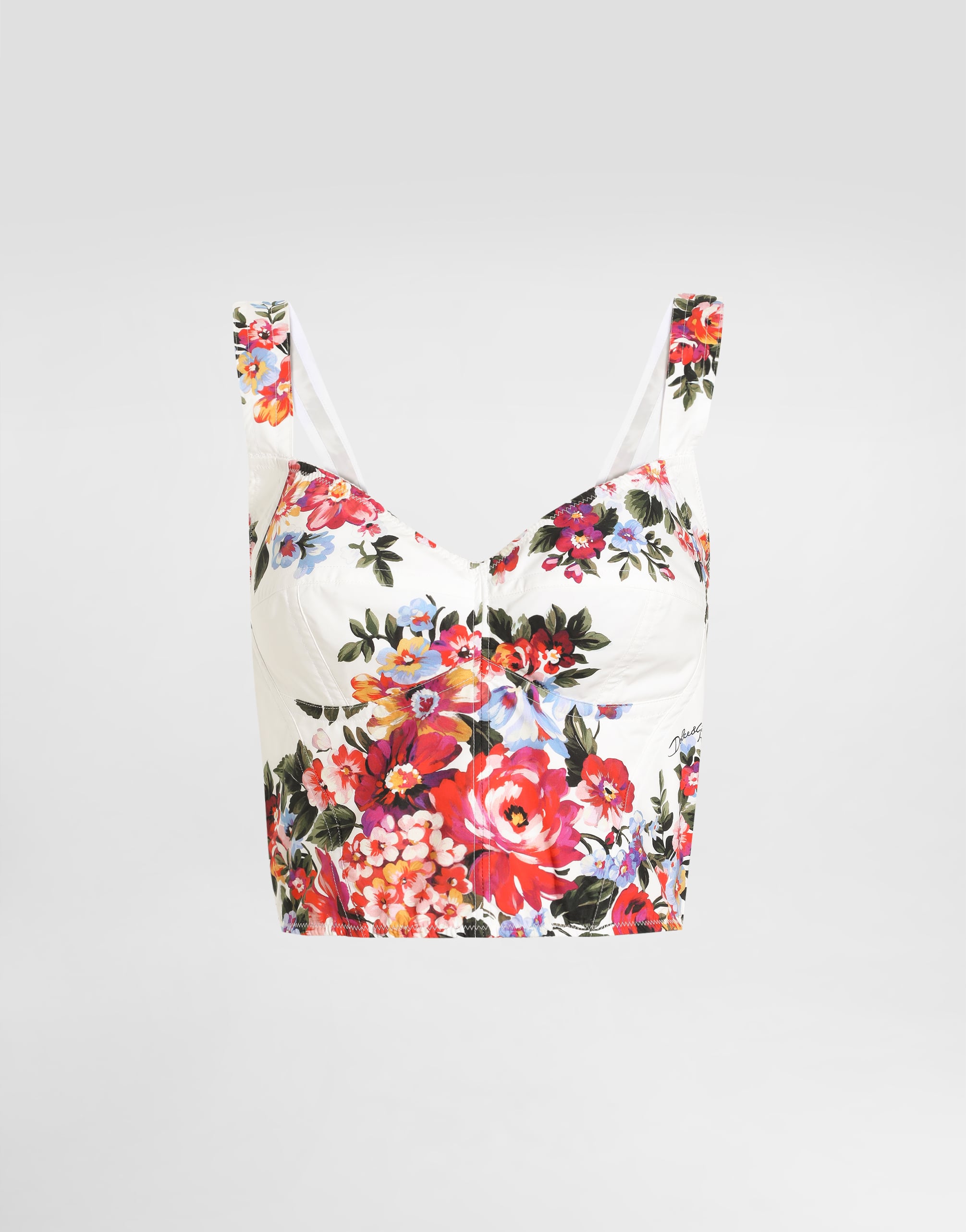 Flower bouquet-print cotton bustier top in Multicolor for Women