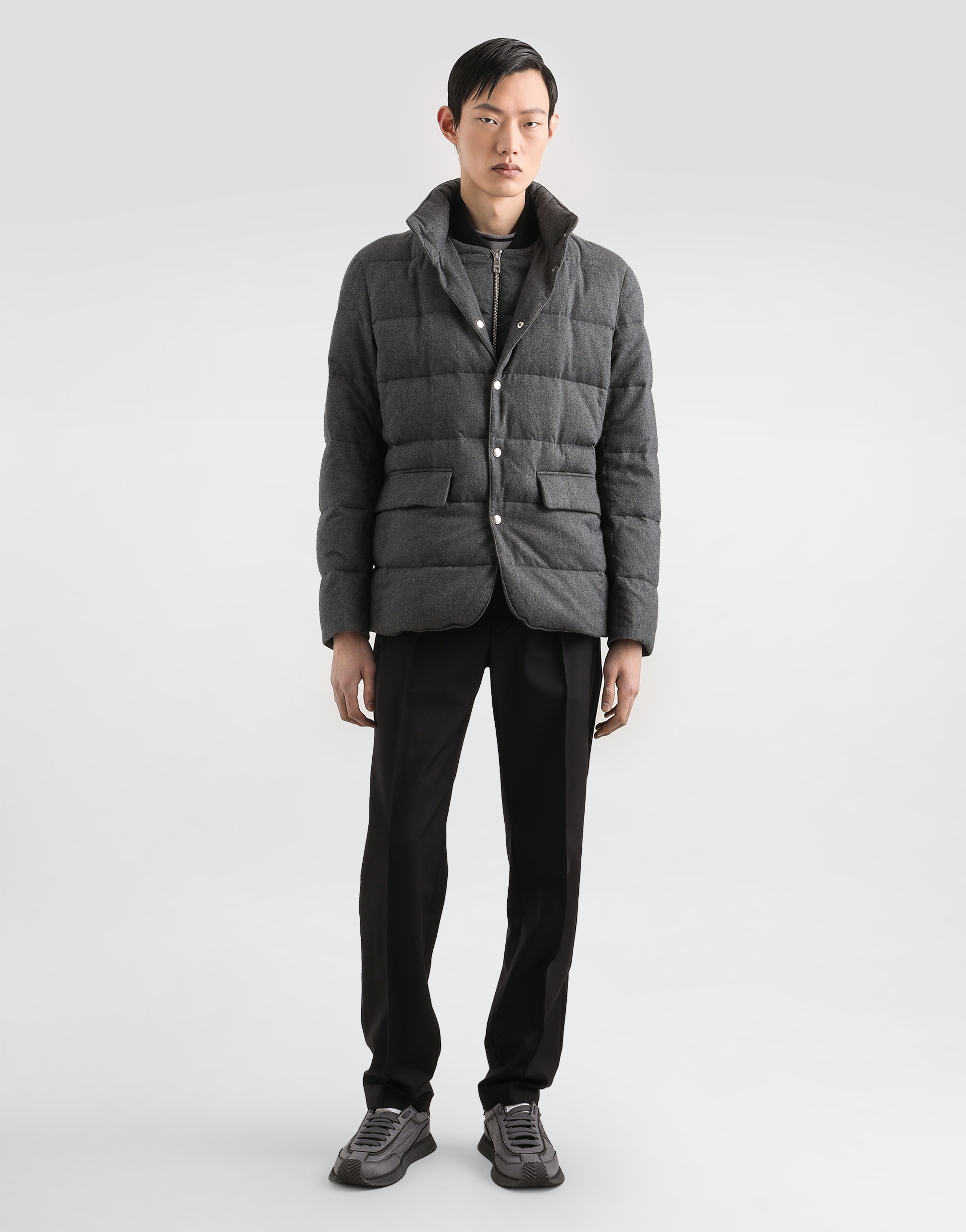 Dolce & Gabbana Quilted Down Jacket In Gray