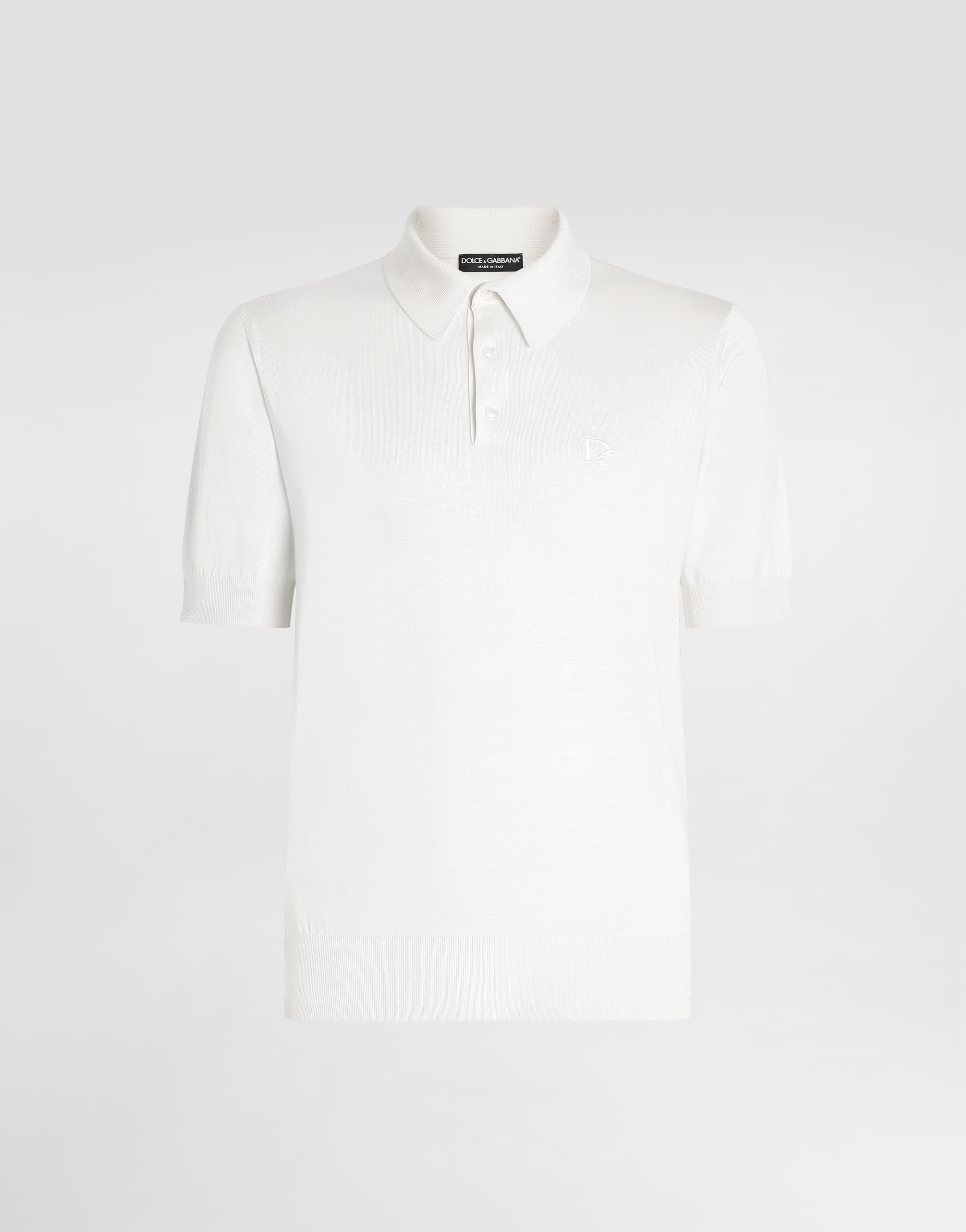 Silk polo-shirt with logo embroidery in White for Men