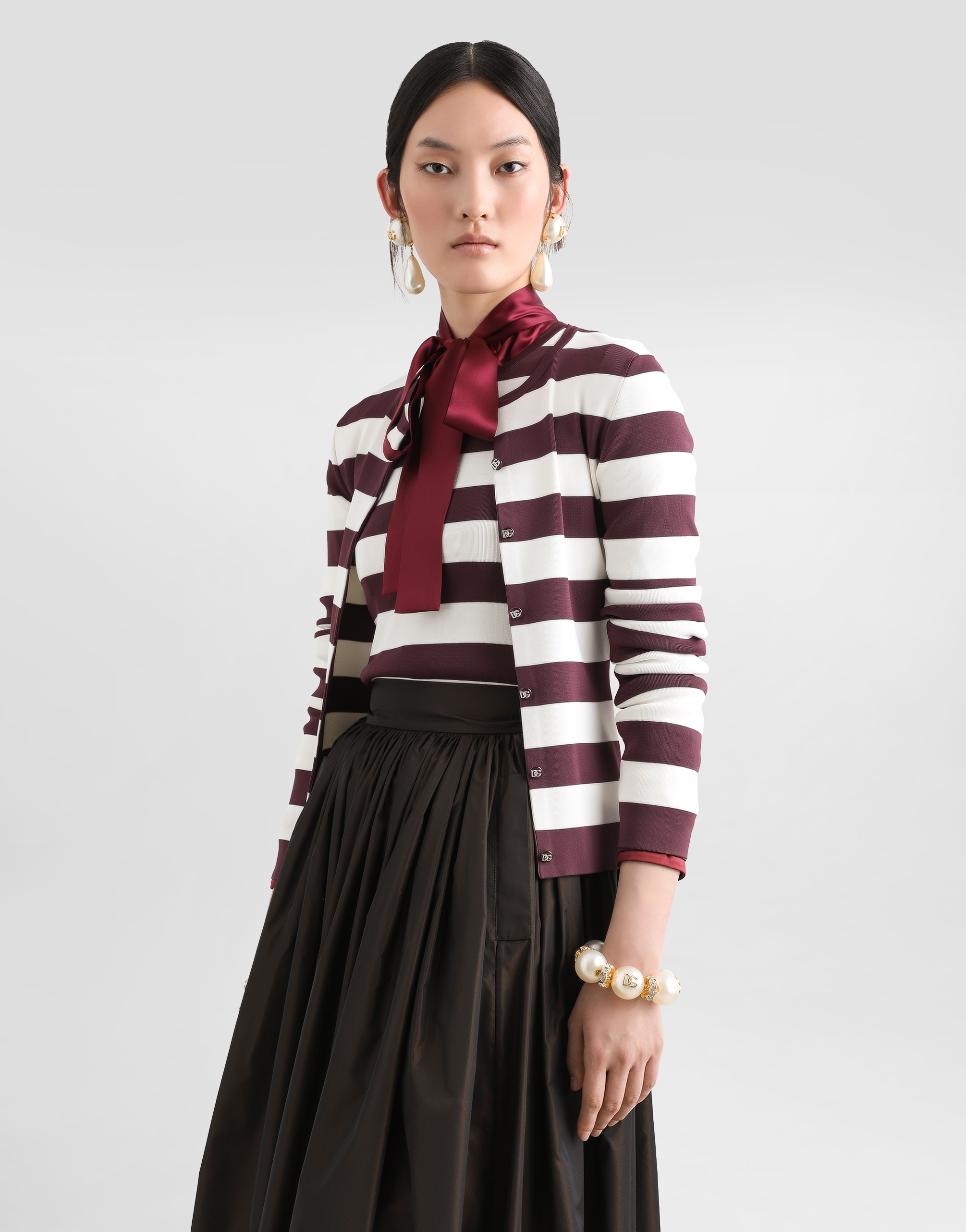 Shop Dolce & Gabbana Striped Crew-neck Viscose Cardigan In Multicolor