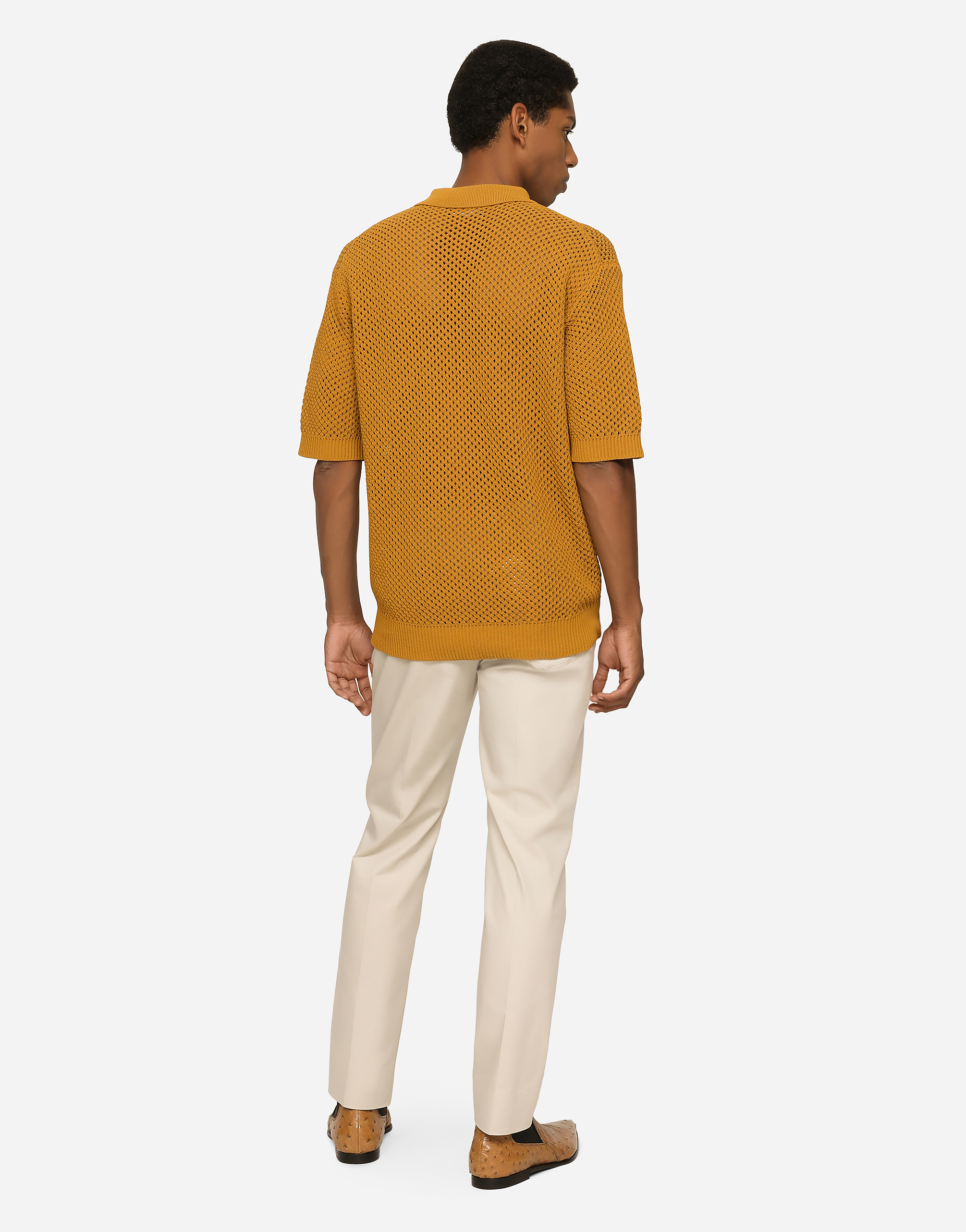 DOLCE & GABBANA MESH-STITCH POLO-SHIRT WITH DG HARDWARE