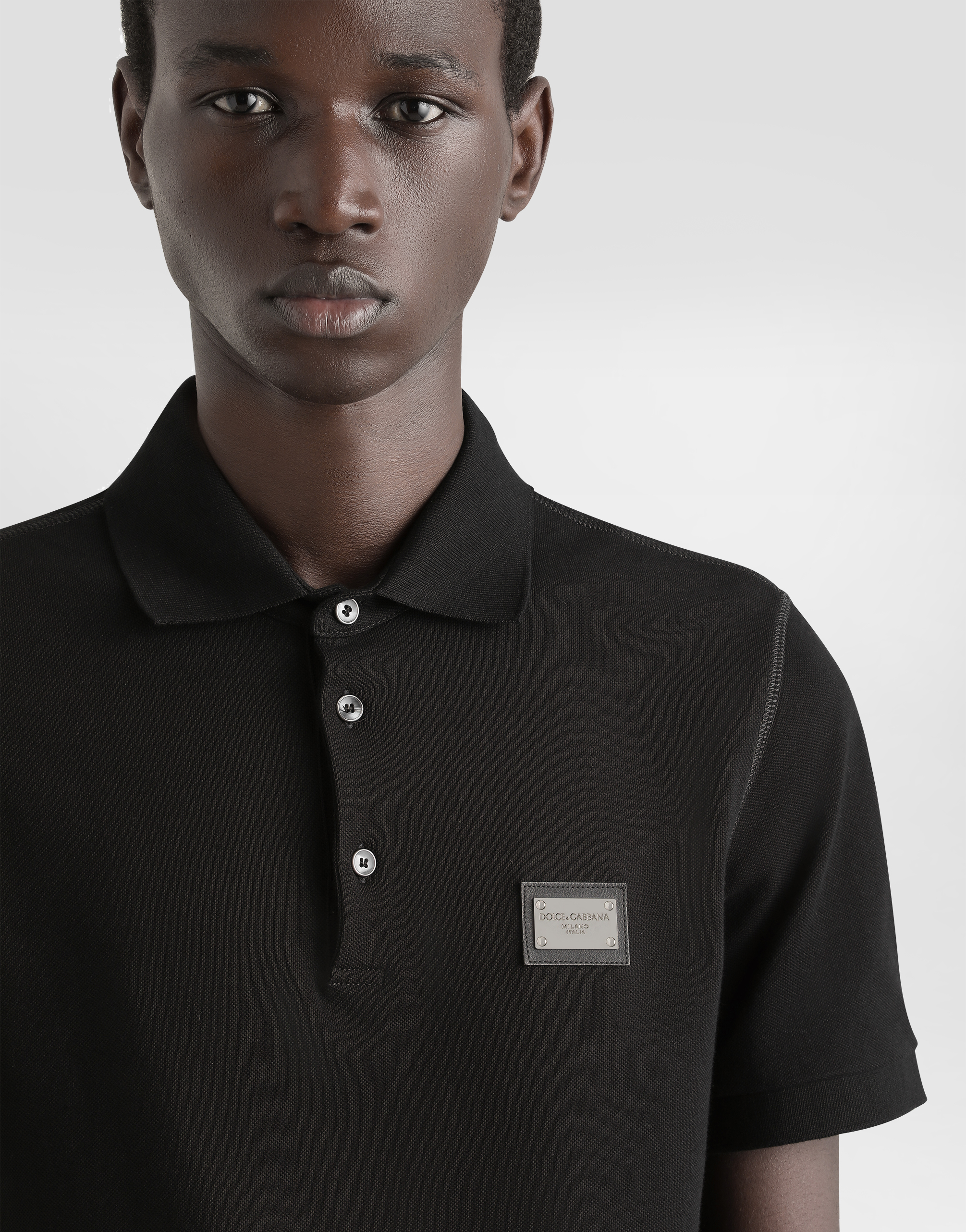 Dolce & Gabbana Dark Gray Logo Plaque Cotton Men Polo Shirt T-shirt In Black