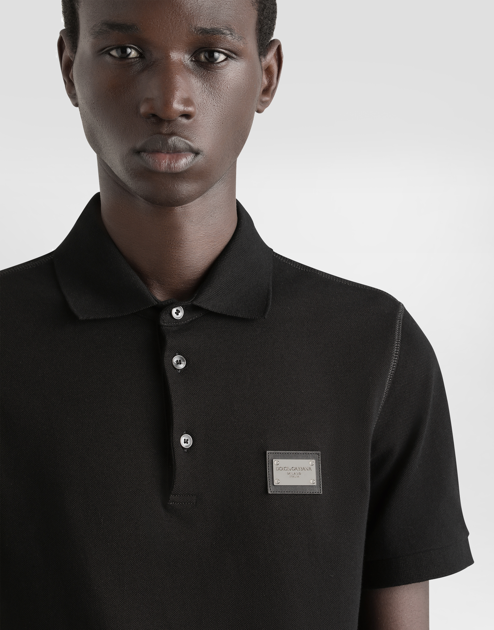 Shop Dolce & Gabbana Cotton Piqué Polo-shirt With Branded Tag In Black