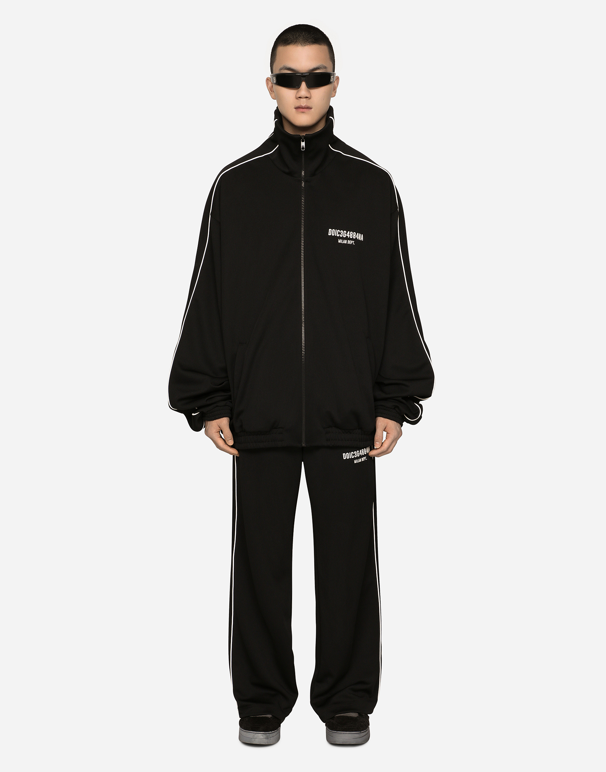 Dolce & Gabbana Triacetate Zip-up Sweatshirt With Dg Vib3 Patch In Black