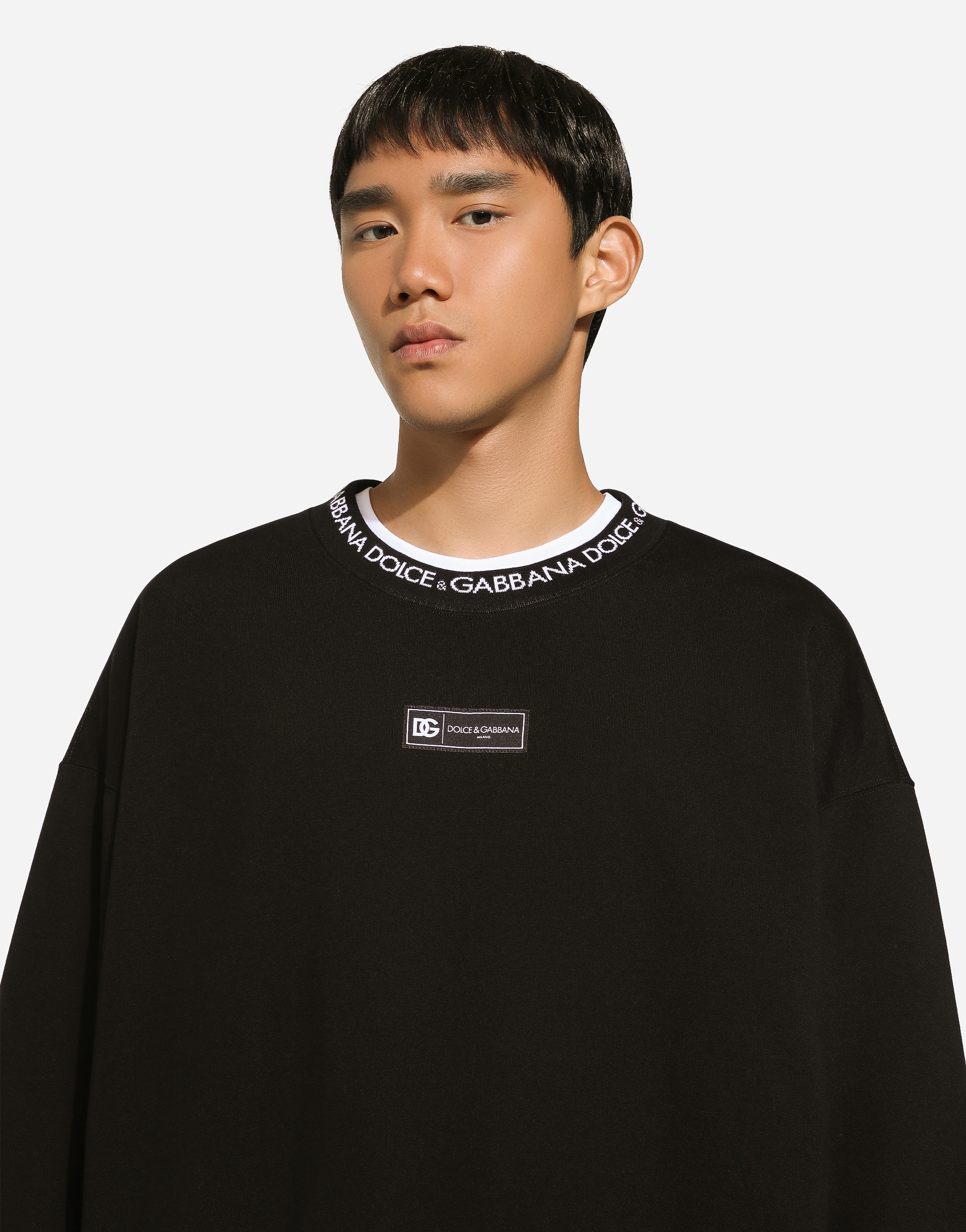 Shop Dolce & Gabbana Round-neck Sweatshirt With Dolce&gabbana Logo In Black