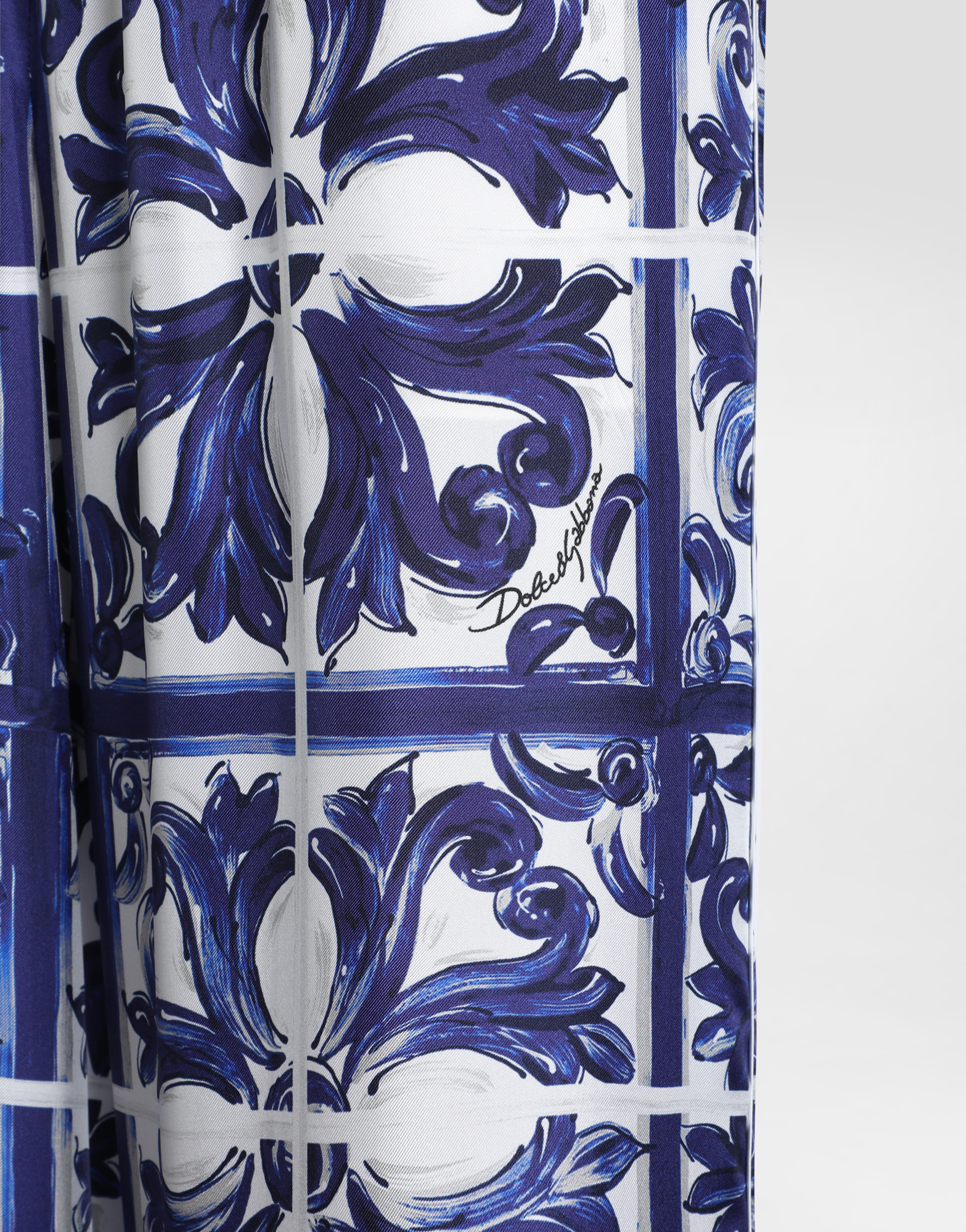 Majolica-print silk twill vanity trousers