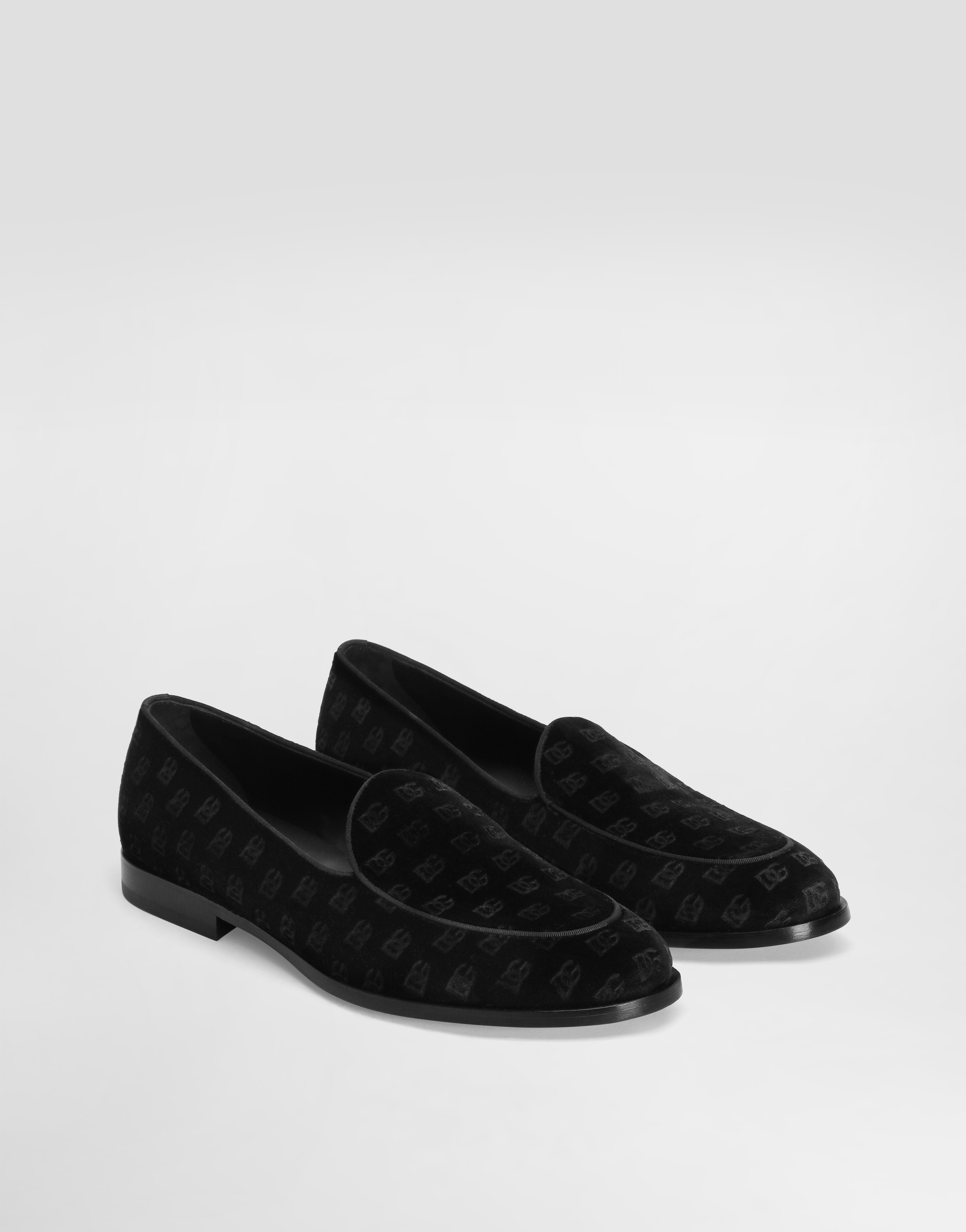 Dolce & Gabbana 'vivaldi' Black Loafers With All-over Logo Lettering In Black
