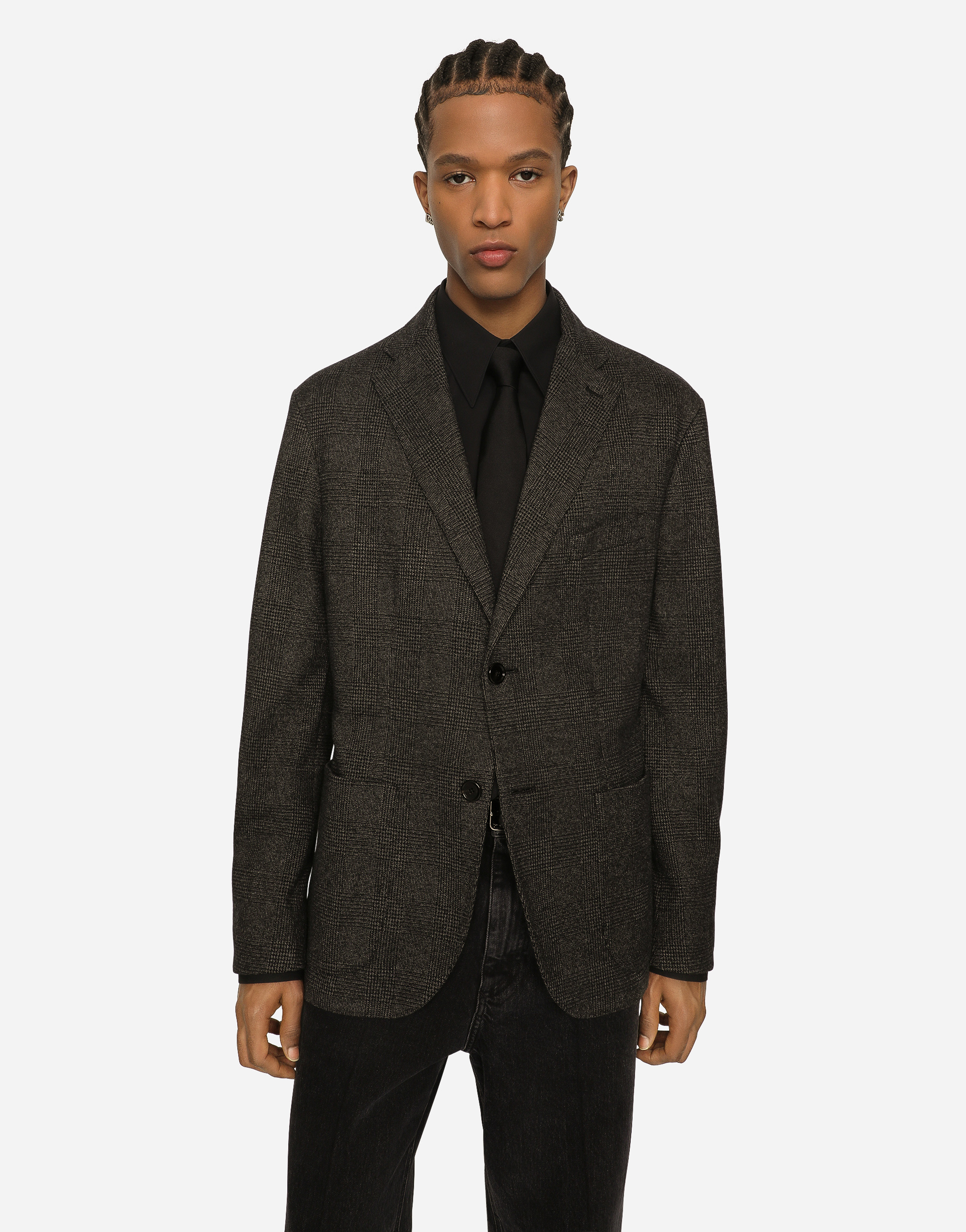 DOLCE & GABBANA SINGLE-BREASTED JERSEY GLEN PLAID JACKET