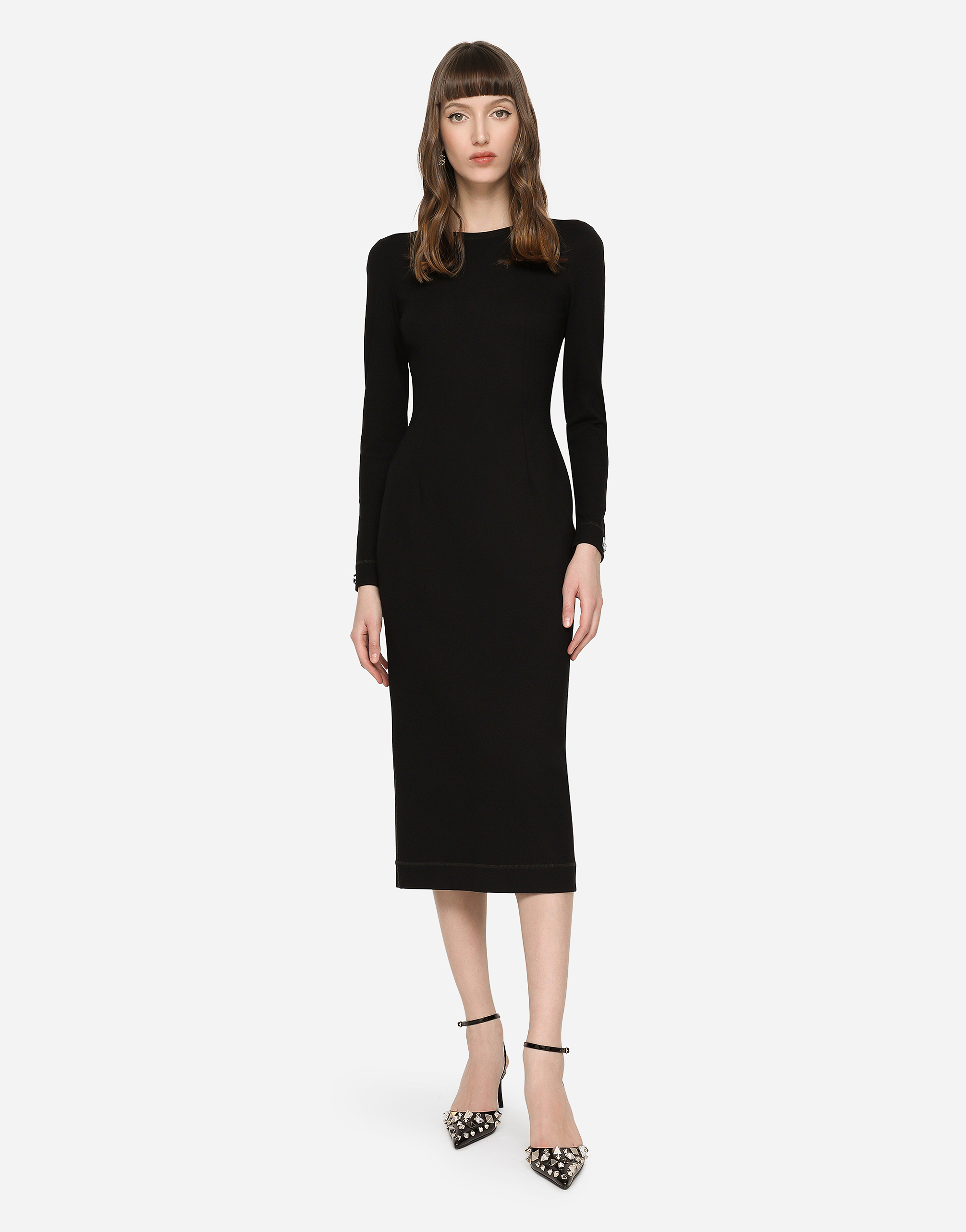 Dolce & Gabbana Jersey Calf-length Dress With Dg Logo Details In Black