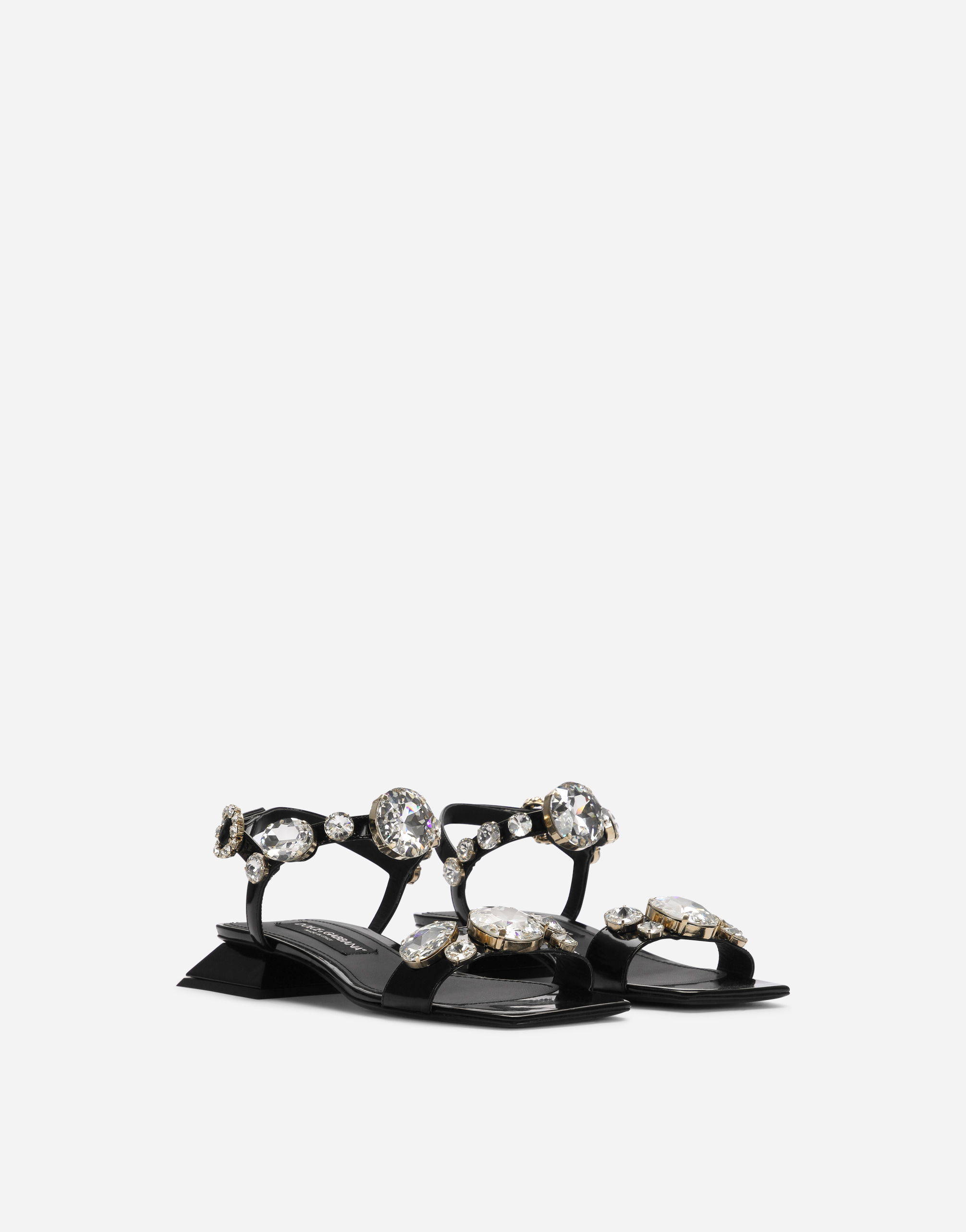 DOLCE & GABBANA POLISHED CALFSKIN SANDALS WITH CRYSTALS