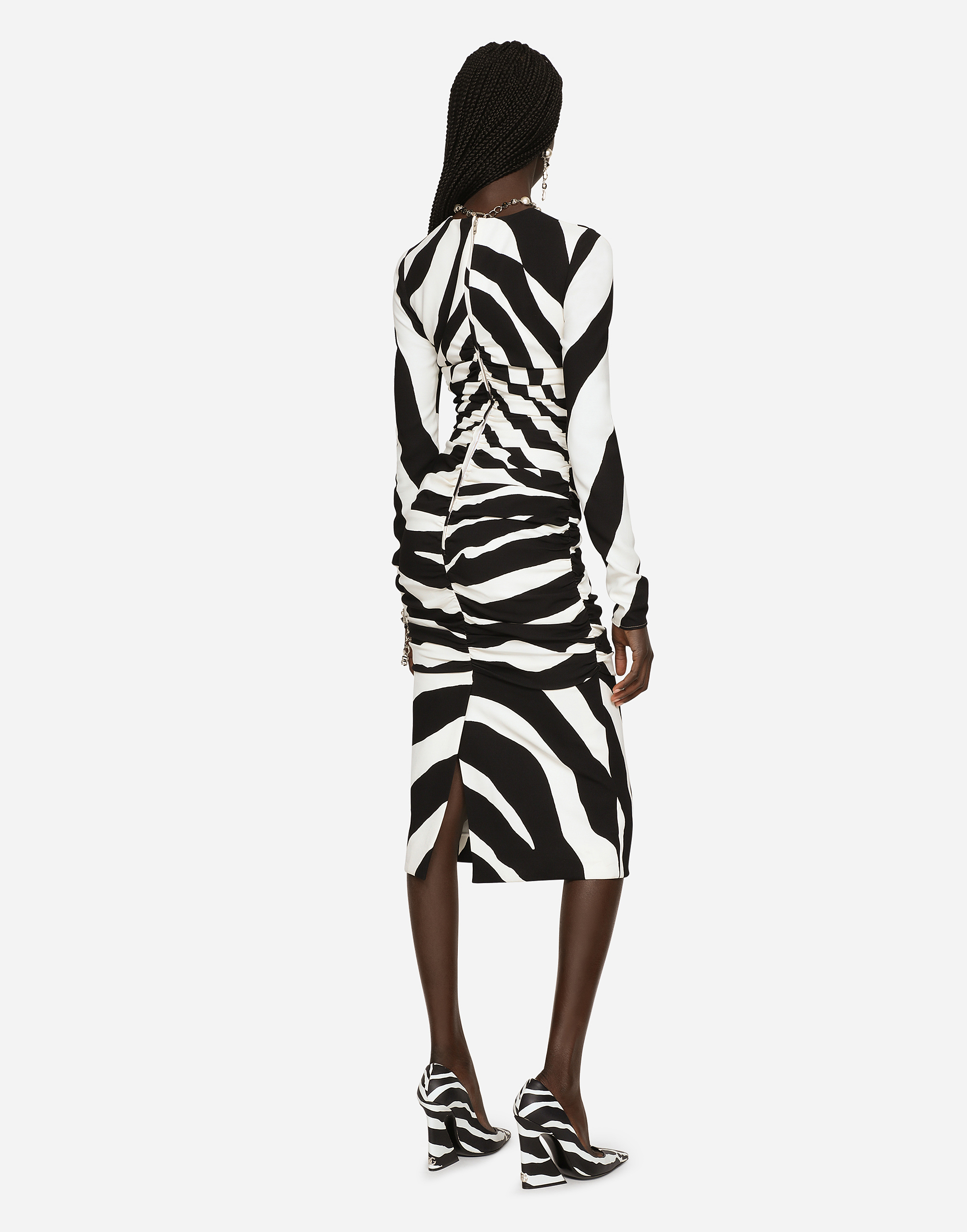 DOLCE & GABBANA ZEBRA-PRINT CADY MIDI DRESS WITH DRAPING