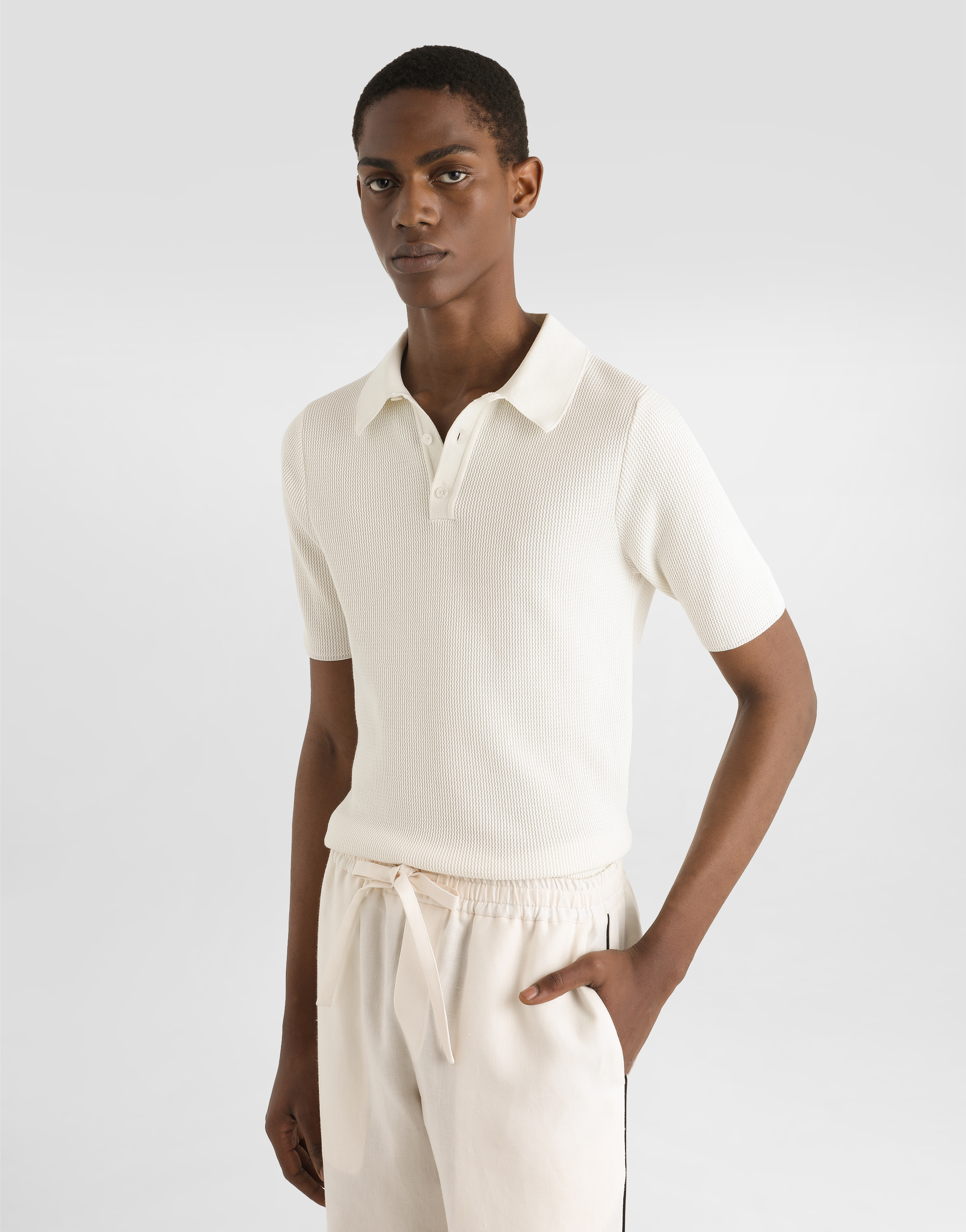 Dolce & Gabbana Short Sleeve Cotton Knit Polo In White