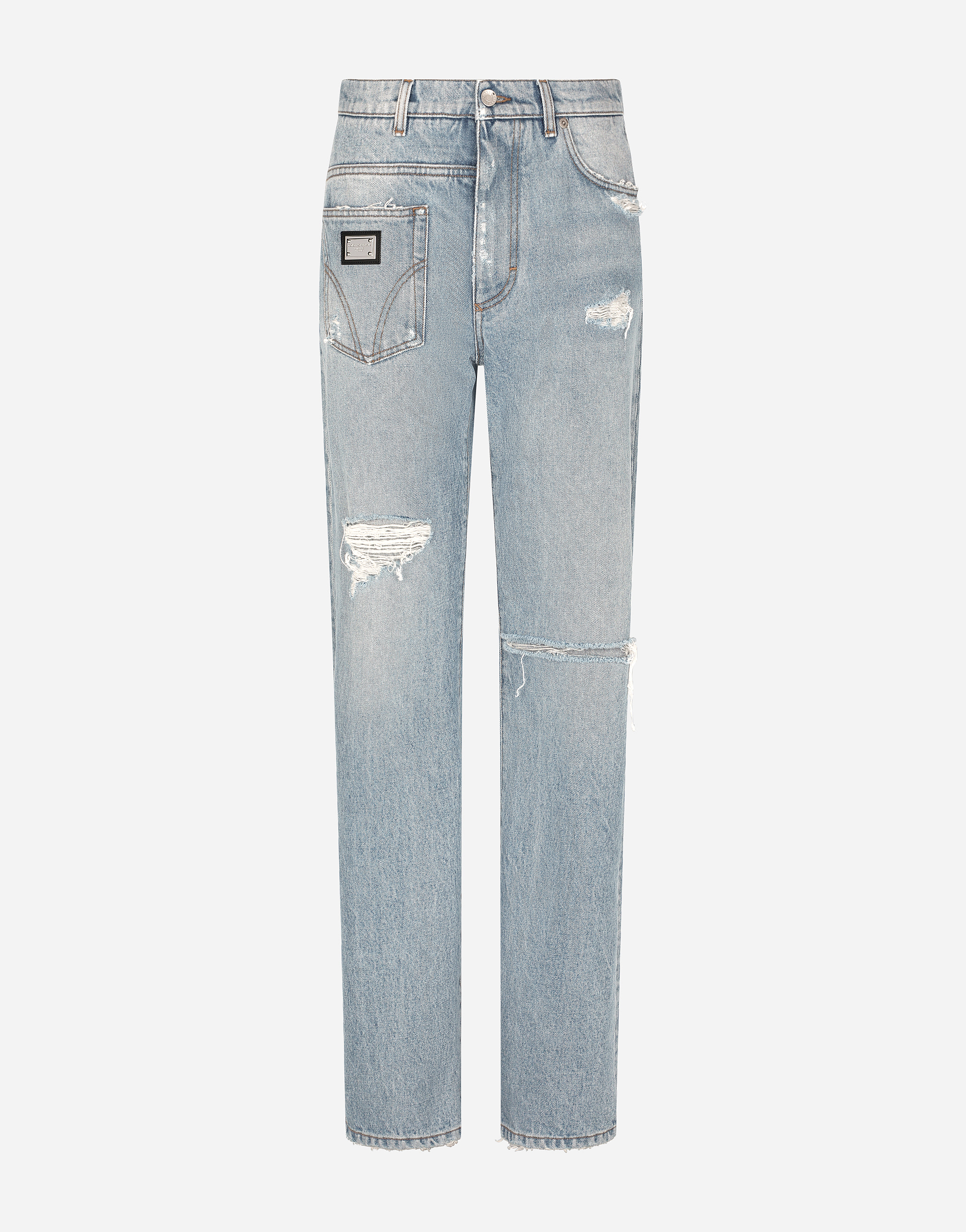 Dolce & Gabbana Blue Patchwork Cotton Straight Denim Jeans main image 0