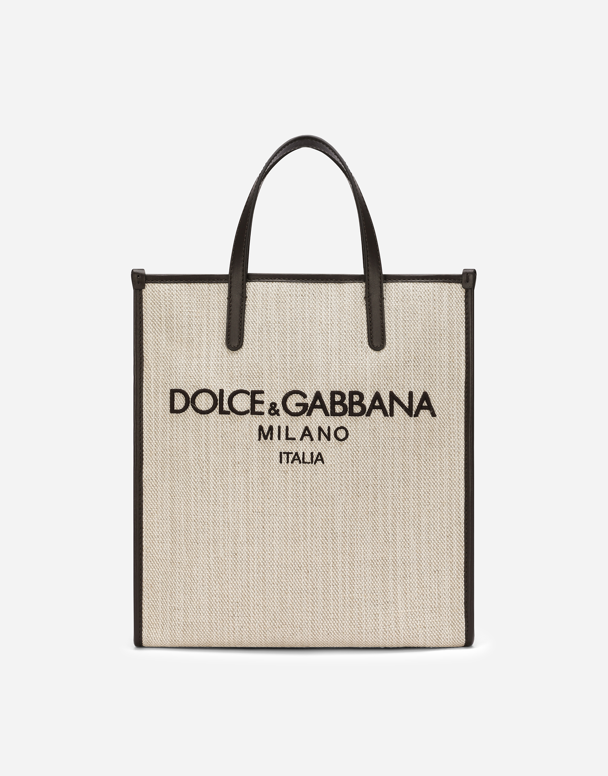 Dolce & Gabbana Small Structured Canvas Shopper In Beige
