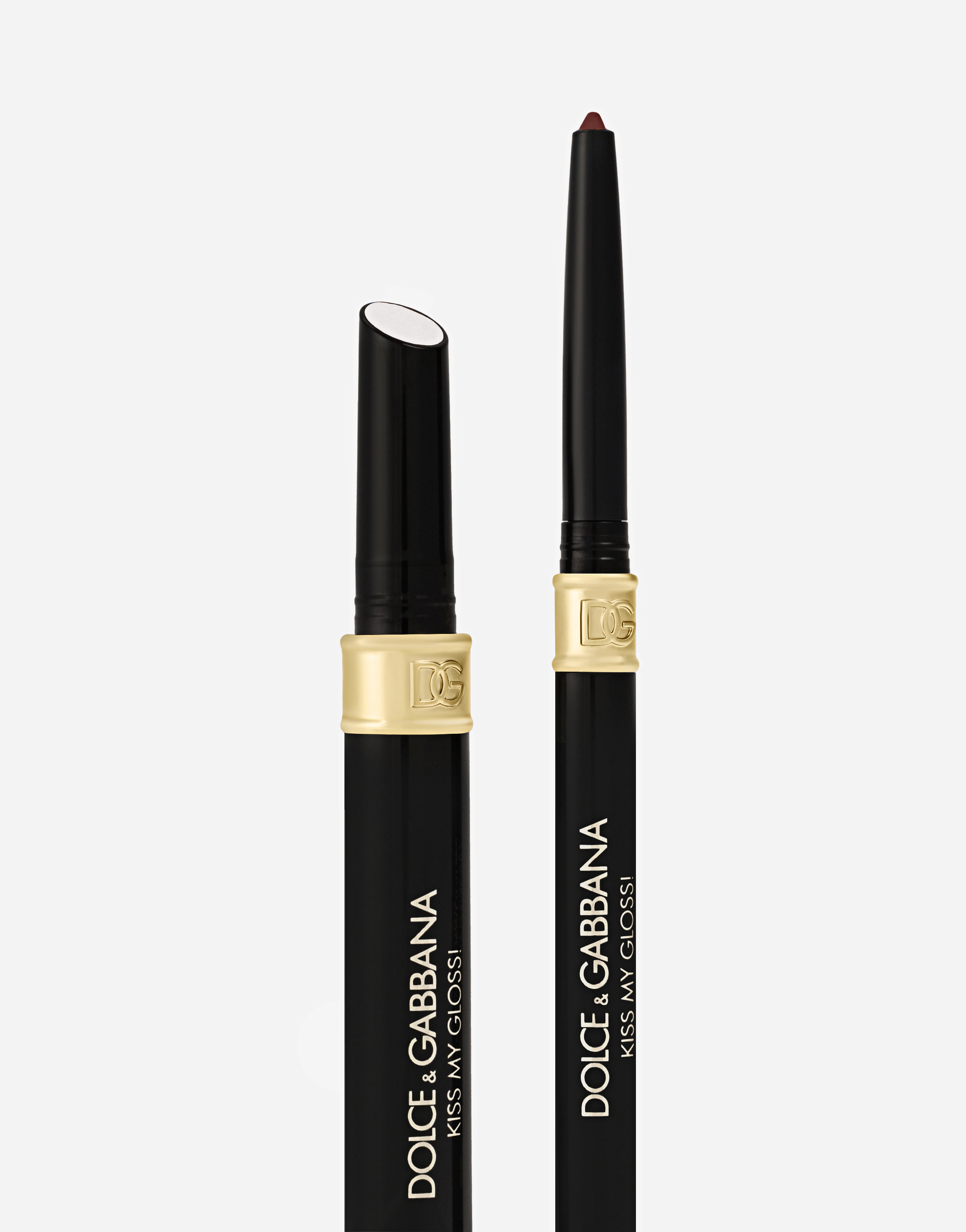 Dolce & Gabbana Kiss My Gloss! In 04 Gossip - Burgundy Liner And Transparent Pink Gold Duochrome Gloss