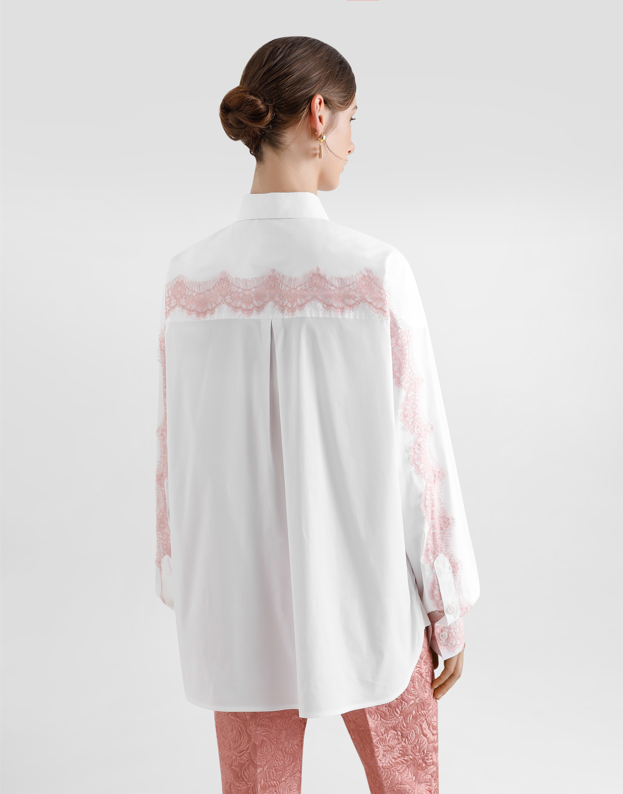 Dolce & Gabbana Lace-trim Cotton Button-down Shirt In White