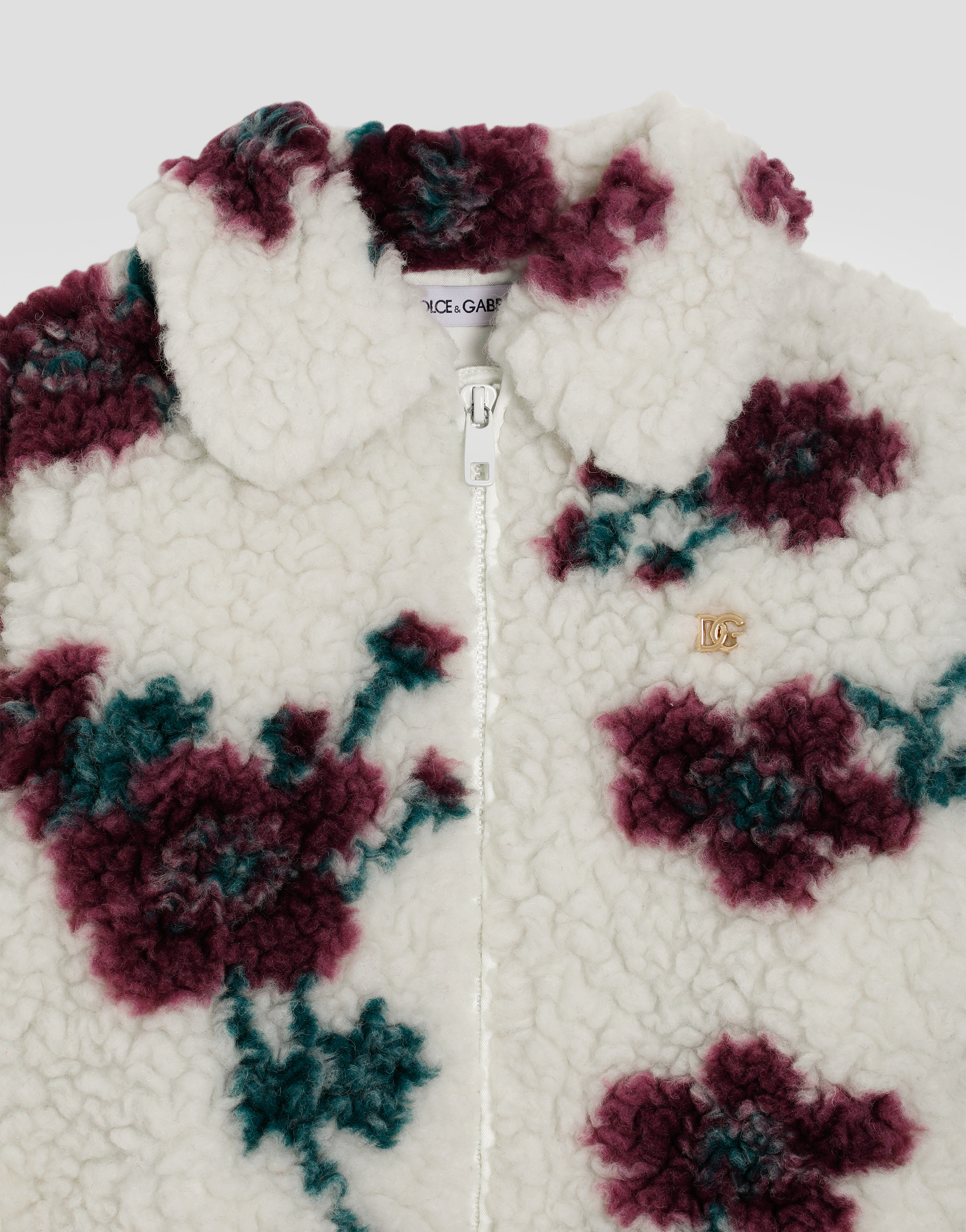 Flower-print fur-like jacket