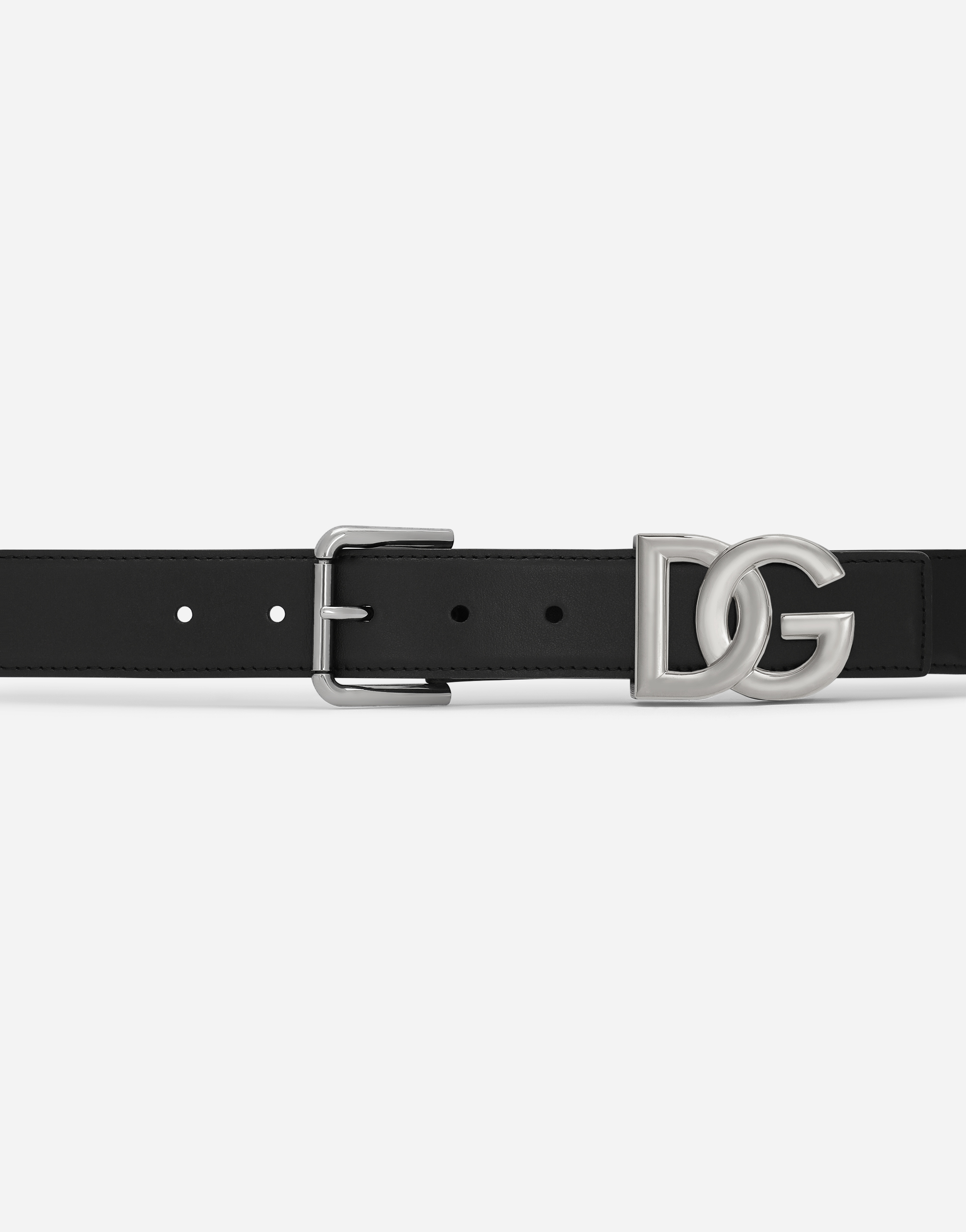 Dolce & Gabbana Calfskin Belt With Dg Logo In Black