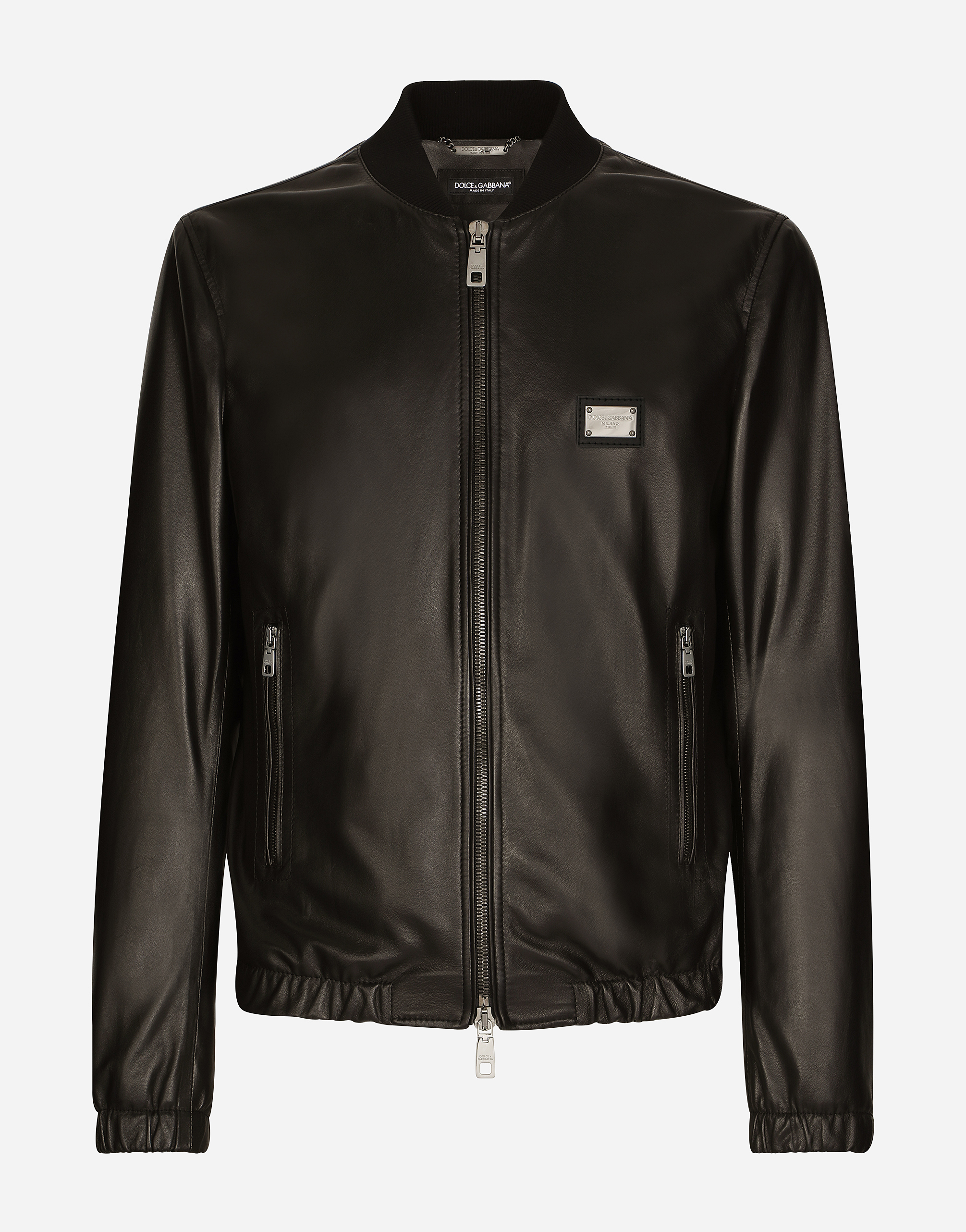 Dolce & Gabbana Leather Jacket With Branded Tag In Black