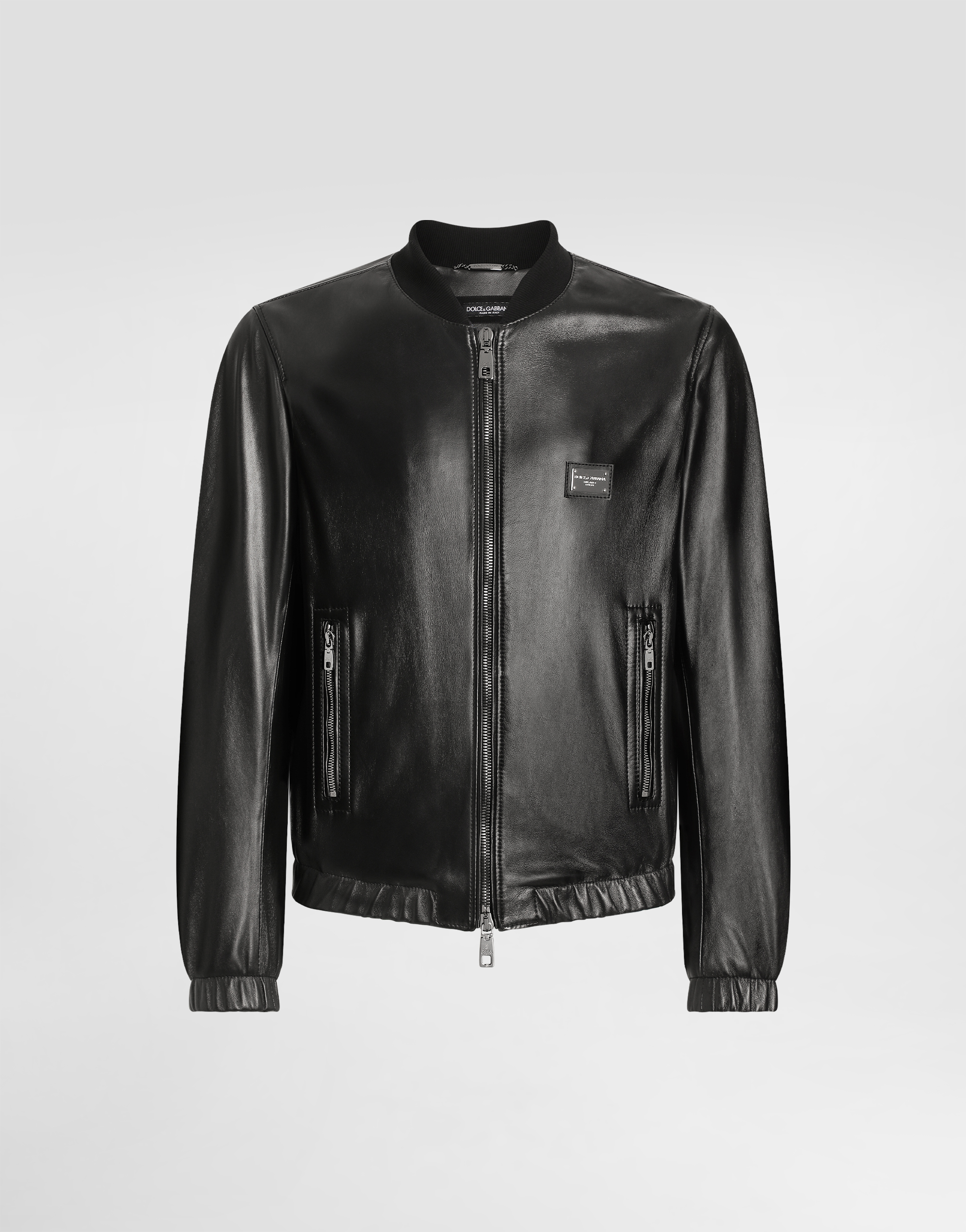 Dolce & Gabbana Leather Jacket With Branded Tag In Black