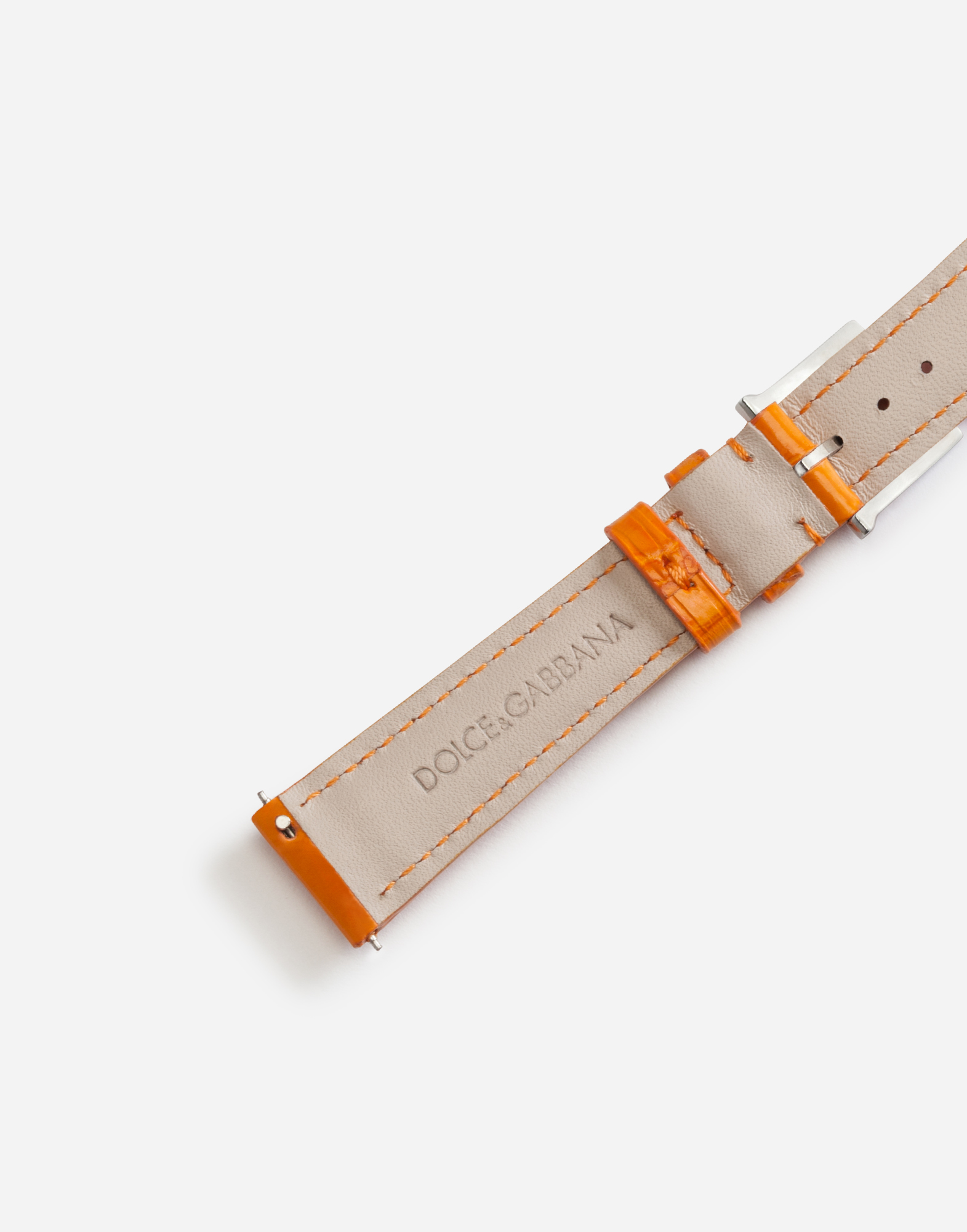 Shop Dolce & Gabbana Alligator Strap With Buckle And Hook In Steel In Orange