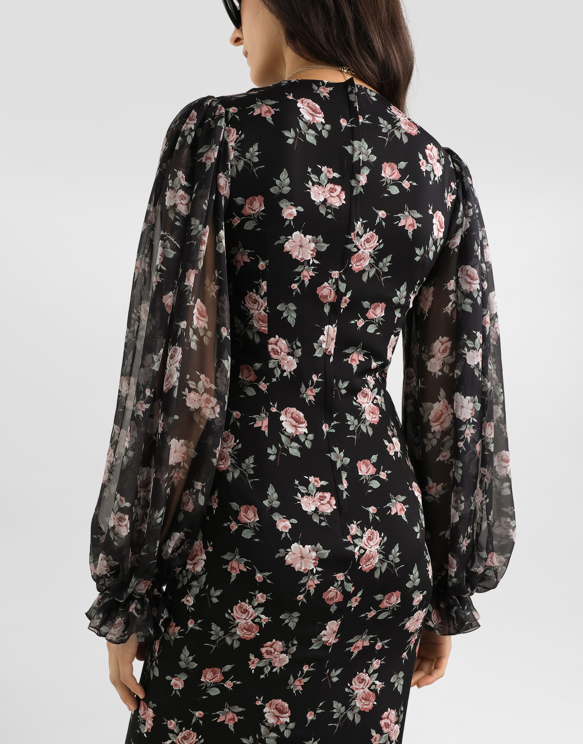 Dolce & Gabbana Vintage Roses-print Charmeuse Dress In Multi