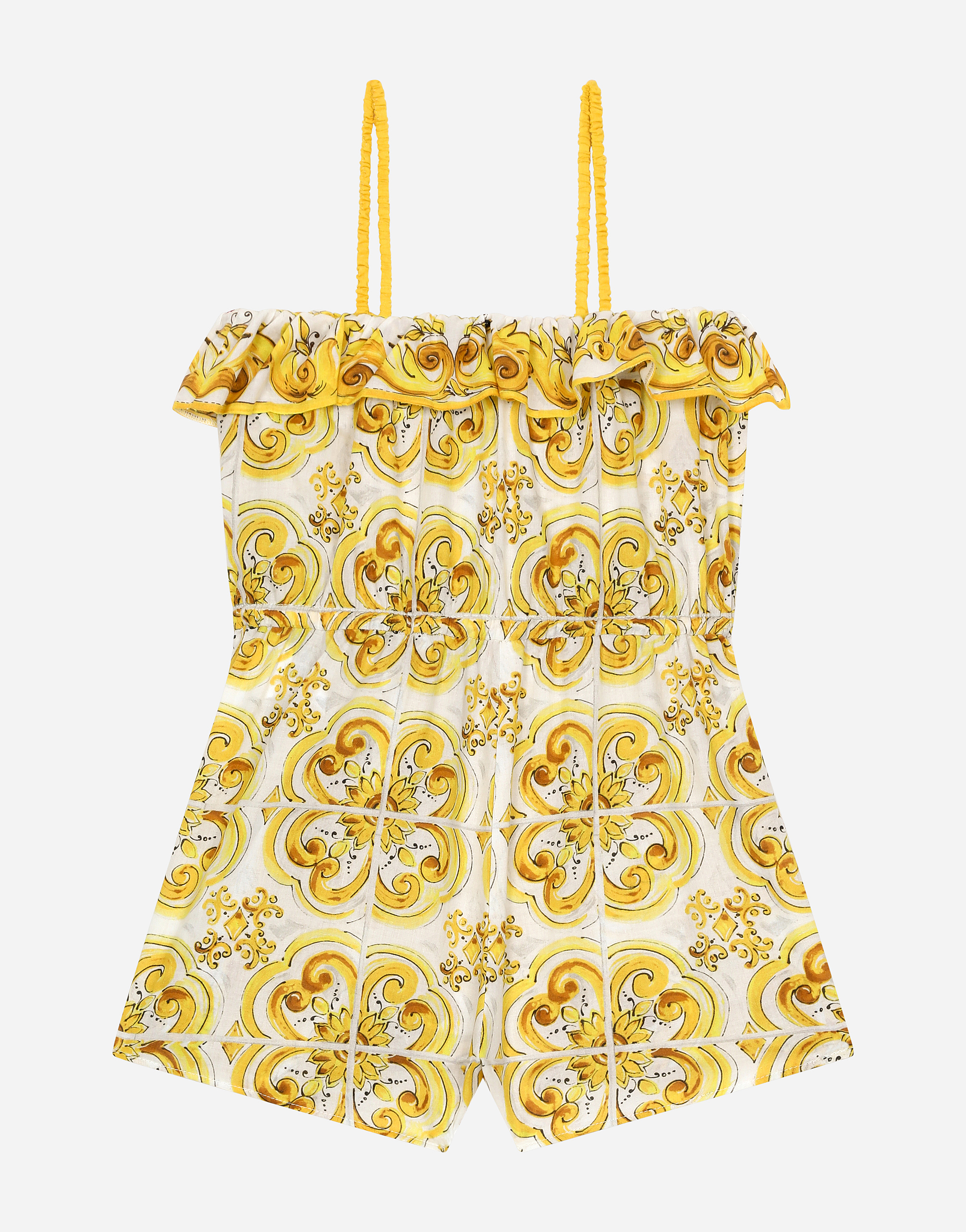Dolce & Gabbana Batiste Playsuit With Yellow Majolica Print In Print