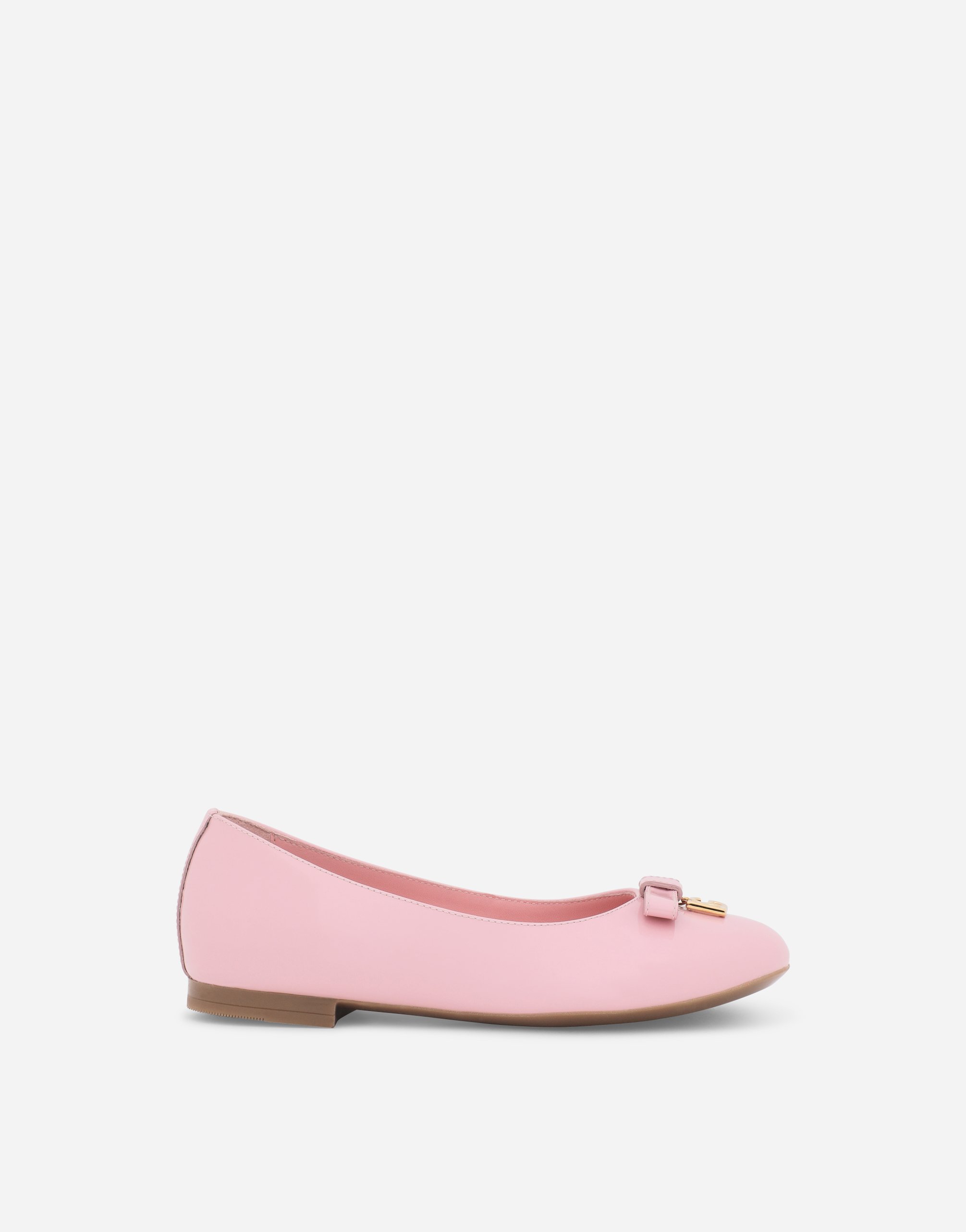 Dolce & Gabbana Kids' Patent Leather Ballet Flats With Metal Dg Logo In Pink