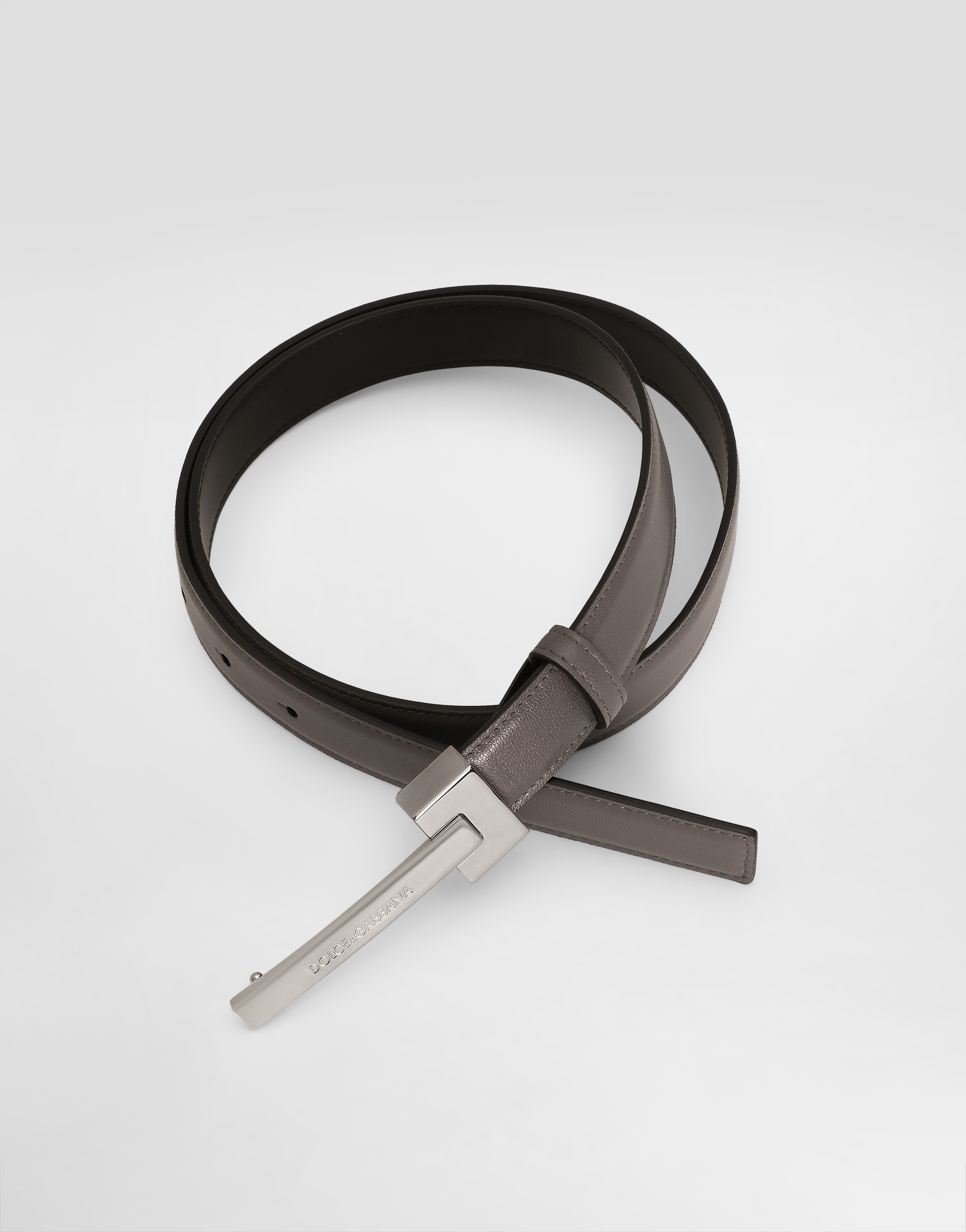 Dolce & Gabbana Calfskin Belt In Grey