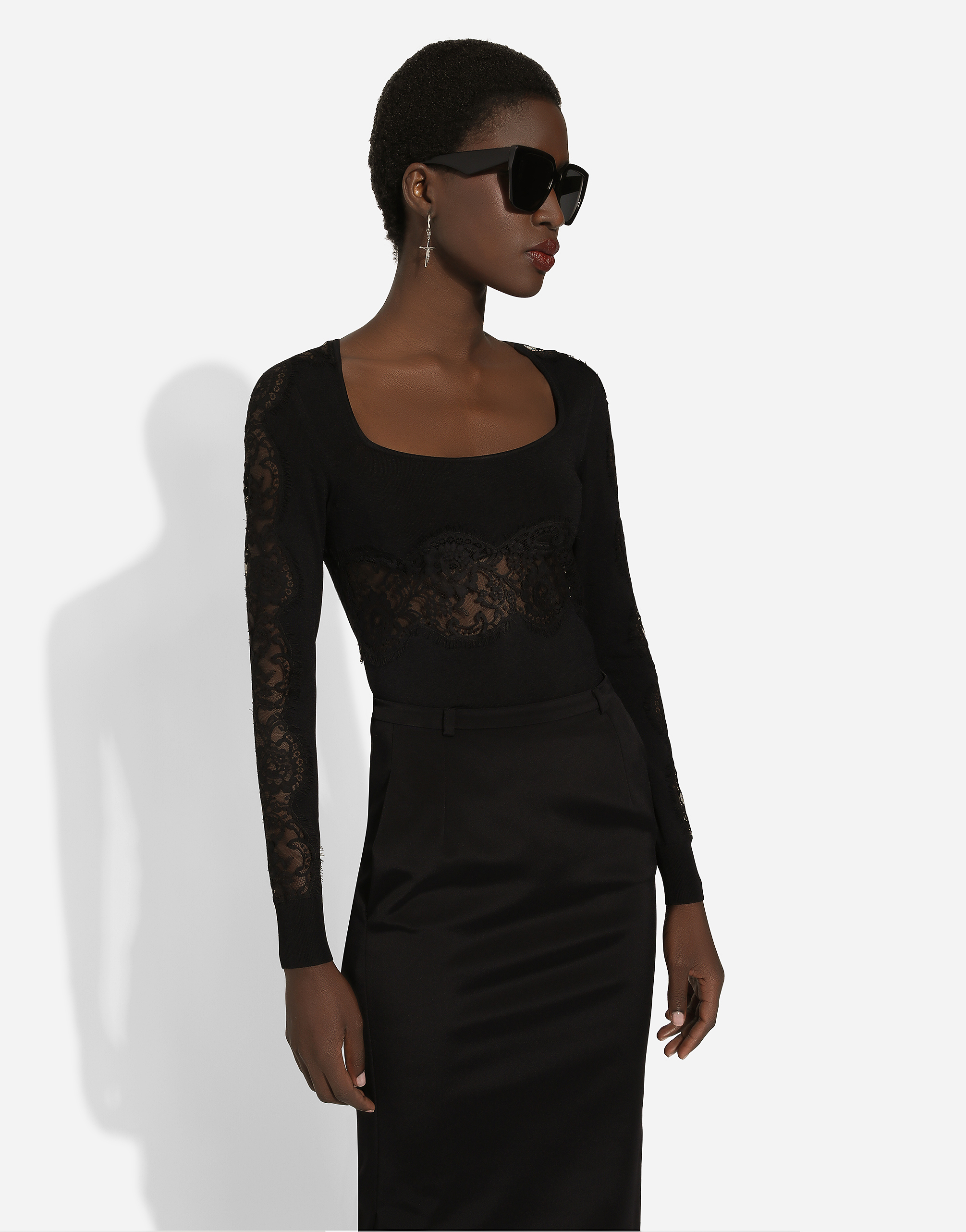 Dolce & Gabbana Viscose Sweater With Lace Inserts In Black