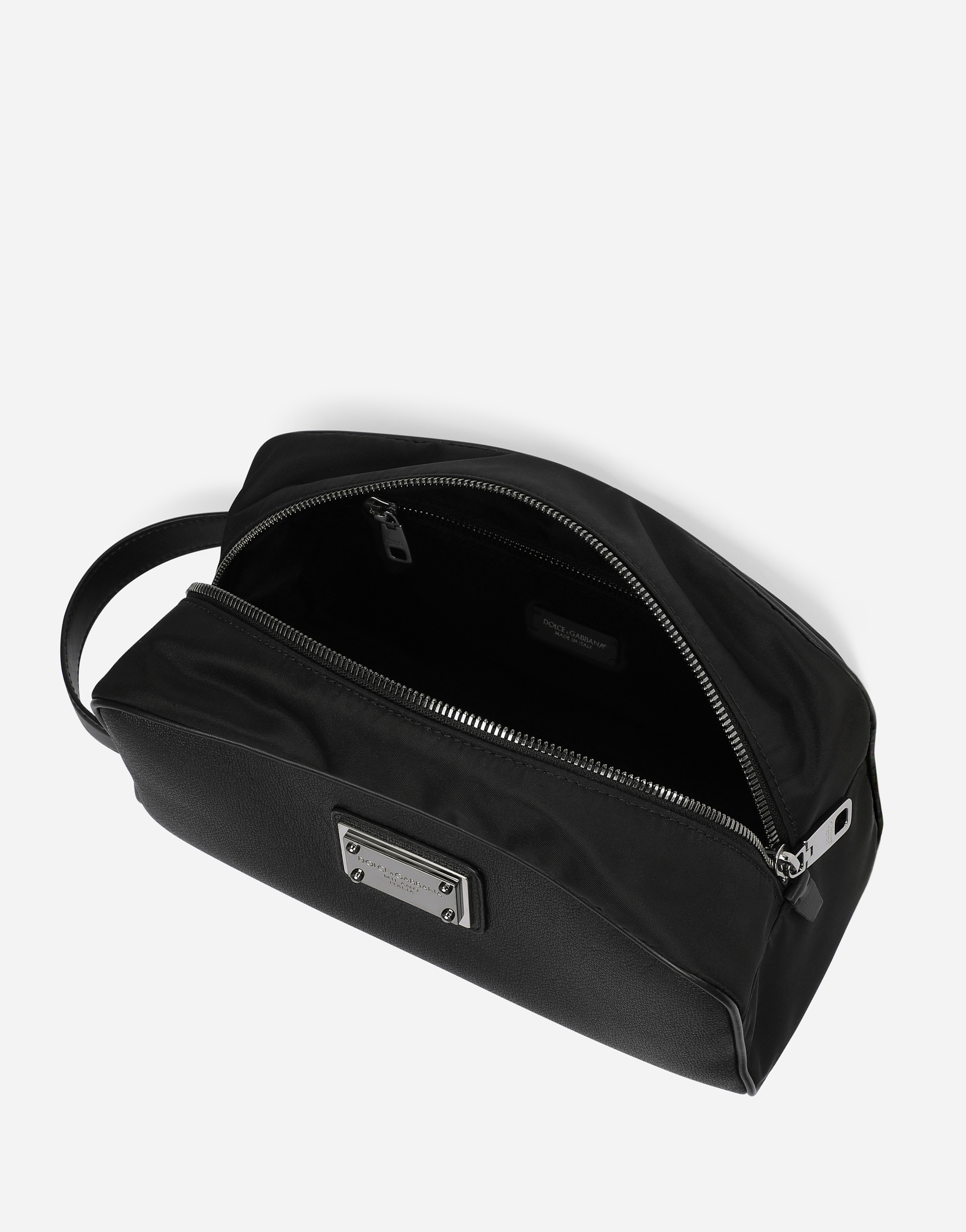 DOLCE & GABBANA GRAINY CALFSKIN AND NYLON TOILETRY BAG