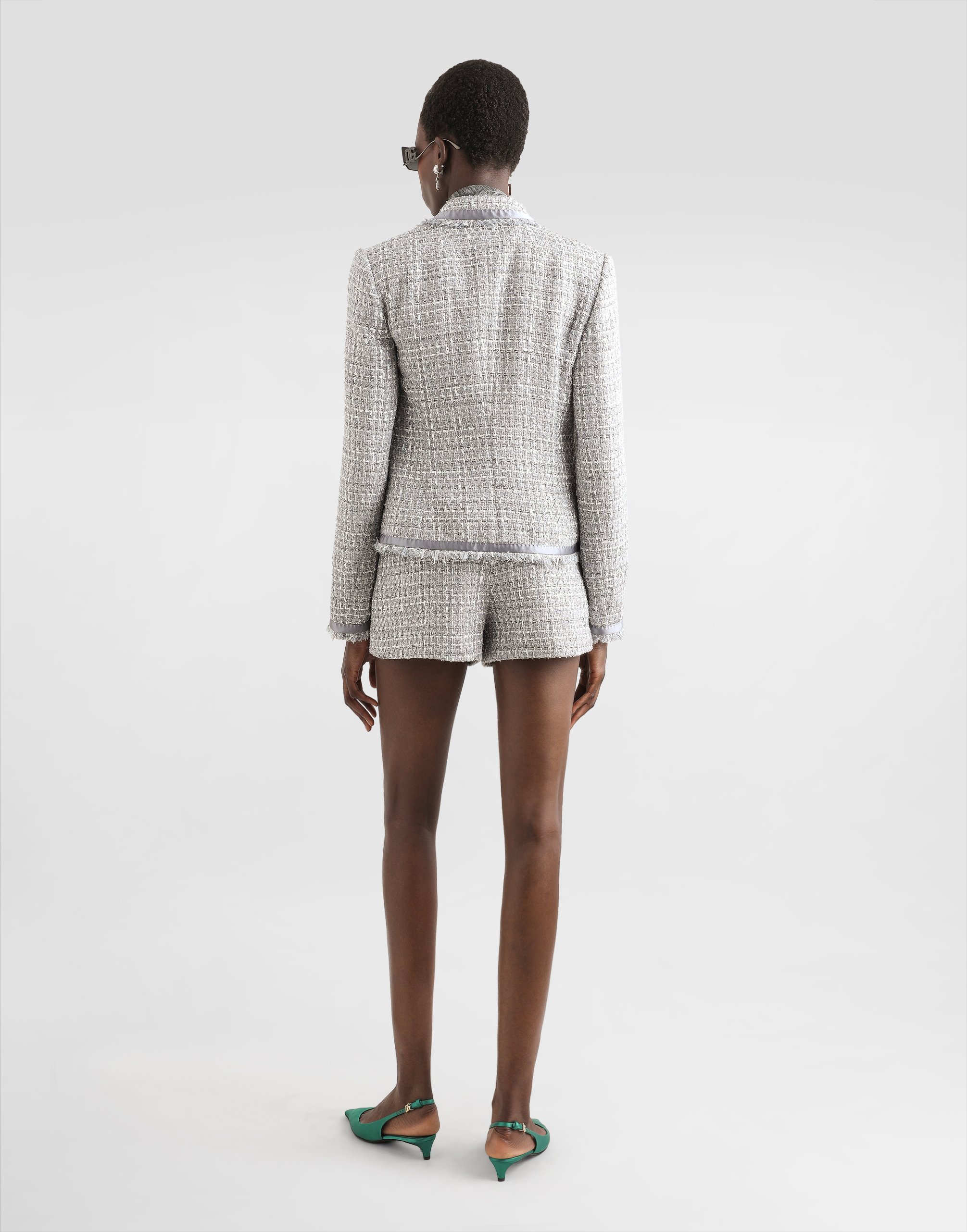 Dolce & Gabbana Shirt With Bow In Chiffon Print Fur In Grey