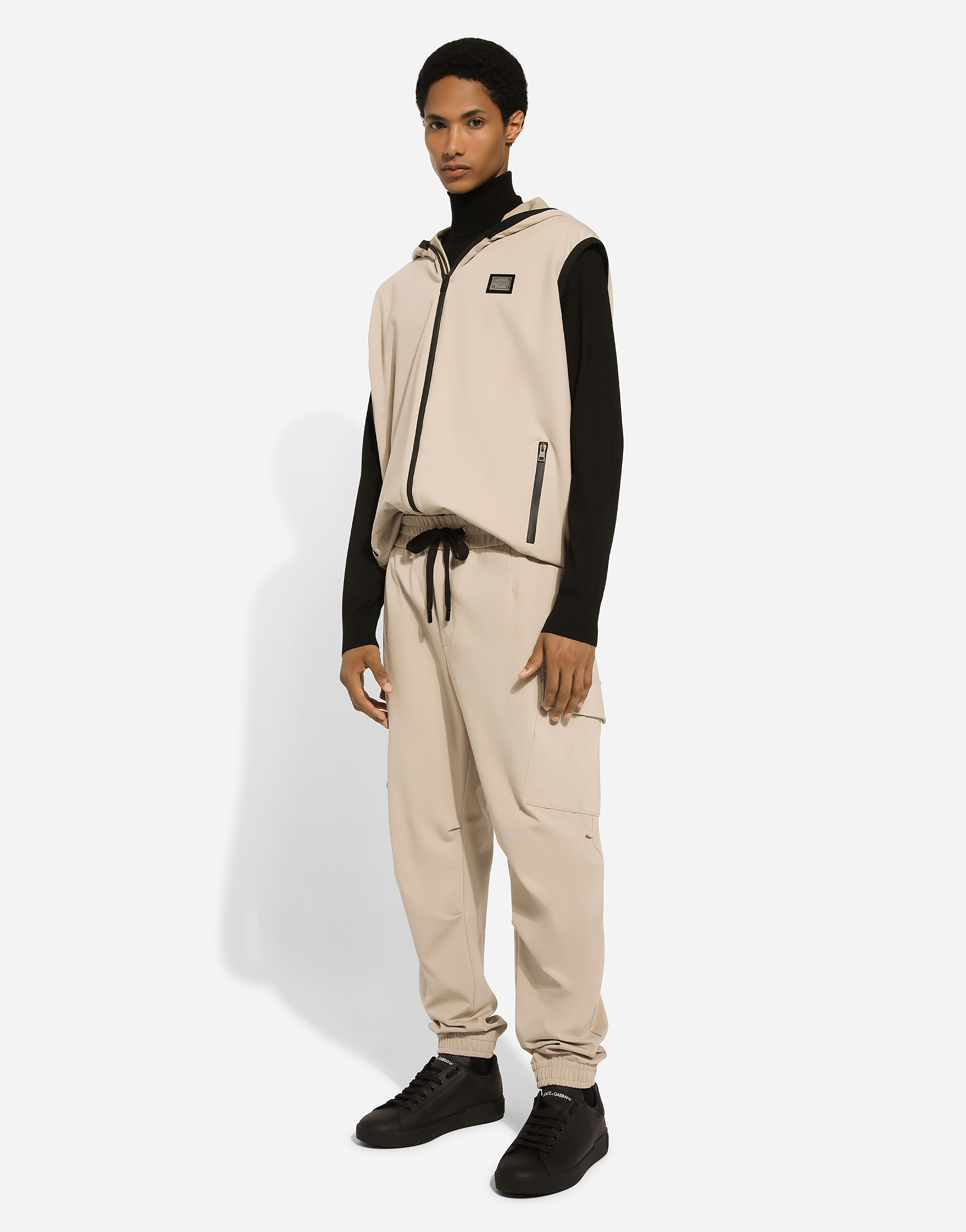Dolce & Gabbana Cargo Trousers With Elastic Waistband And Cuffs In Beige