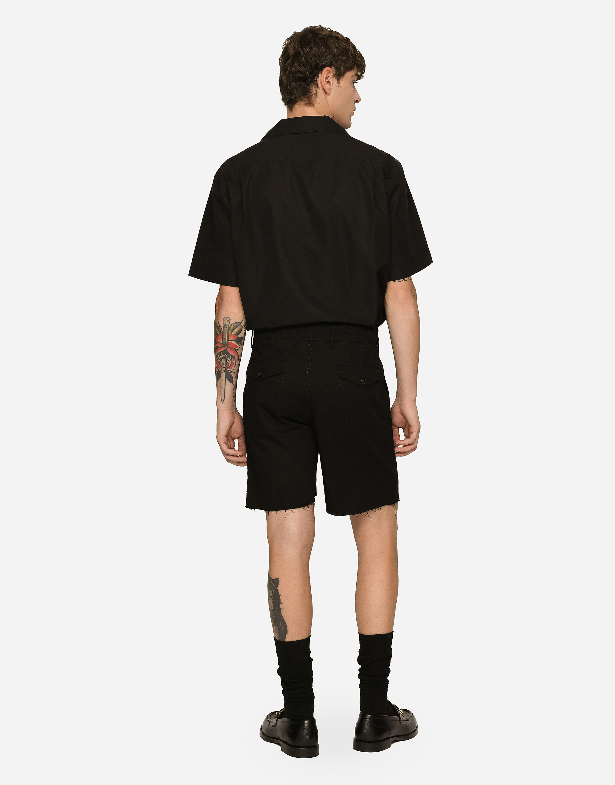 DOLCE & GABBANA COIN DETAIL STRETCH COTTON TWILL BERMUDA SHORTS