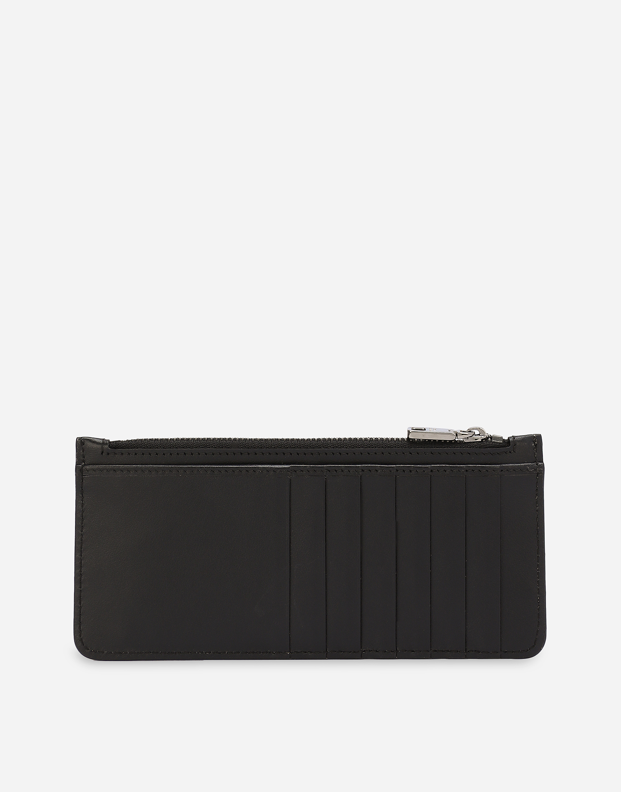 Vertical calfskin card holder with logo