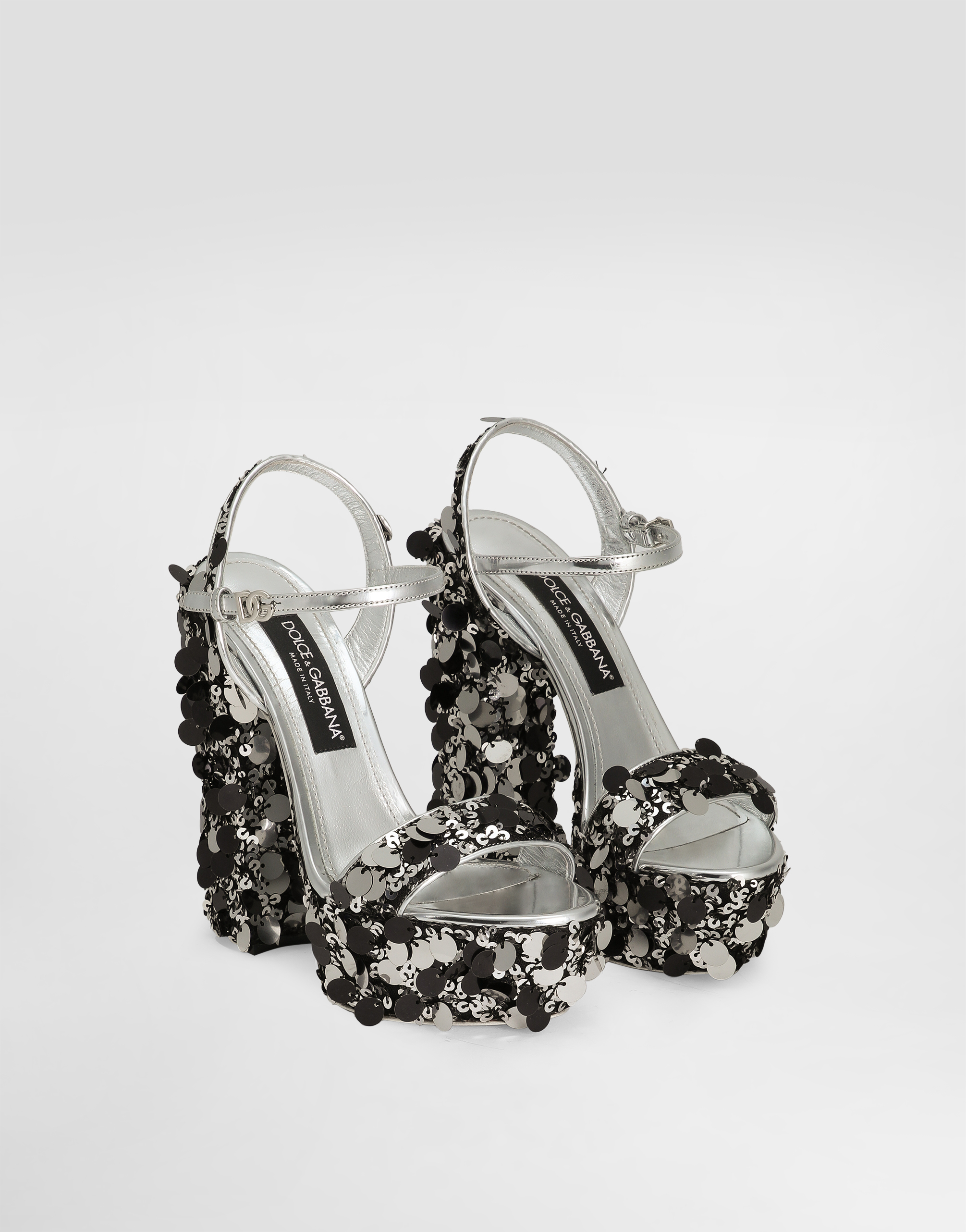 Dolce & Gabbana Sequined Platform Sandals In Silver
