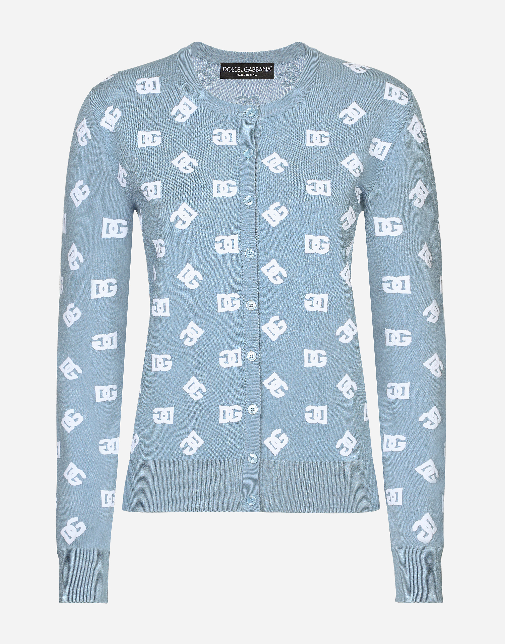 Dolce & Gabbana Viscose Cardigan With Jacquard Dg Logo - Woman Sweaters And Cardigans Azure