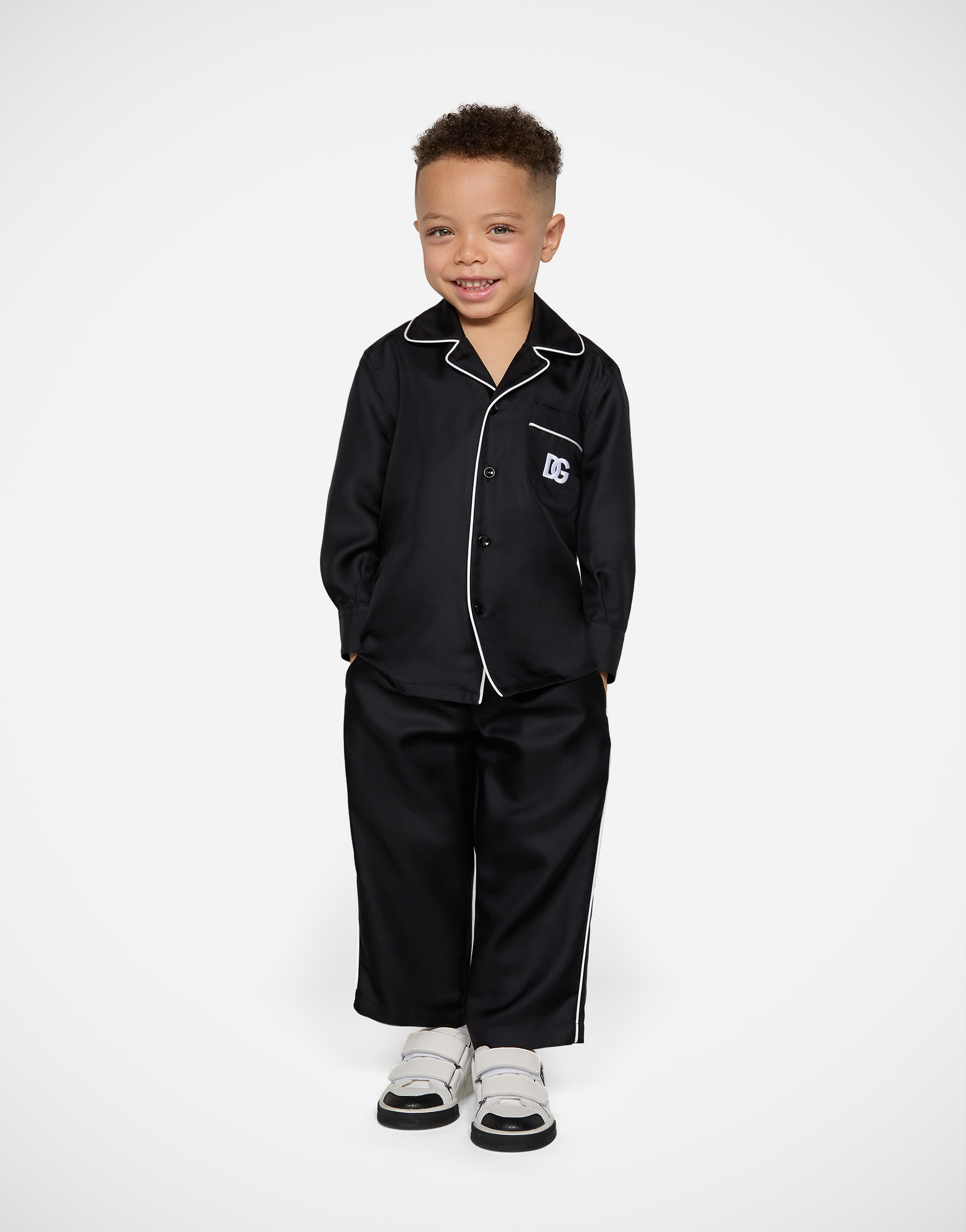 Dolce & Gabbana Silk Twill Pajama Pants With Dg Embroidery In Black