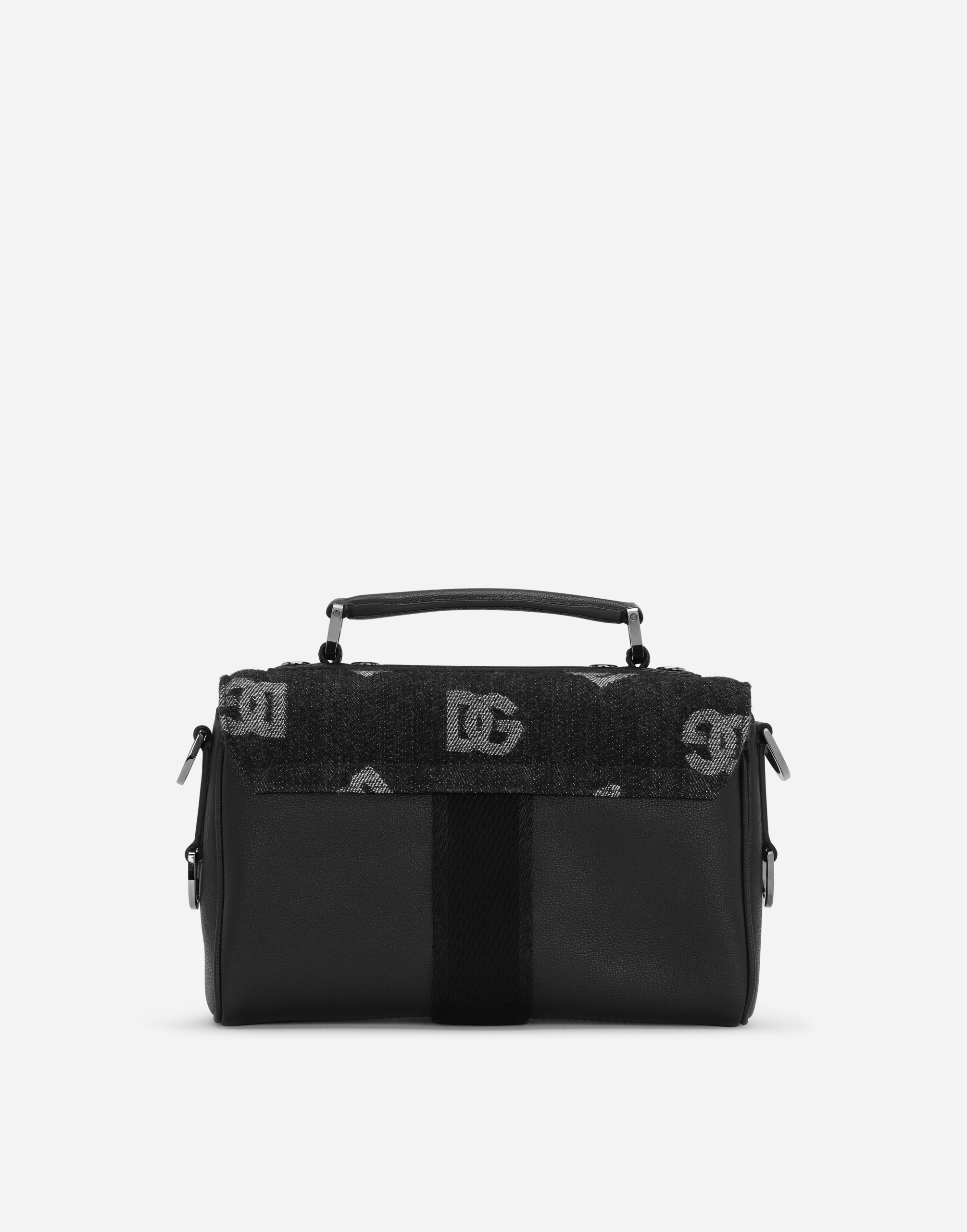 DOLCE & GABBANA CALFSKIN AND DENIM CROSSBODY BAG WITH LOGO