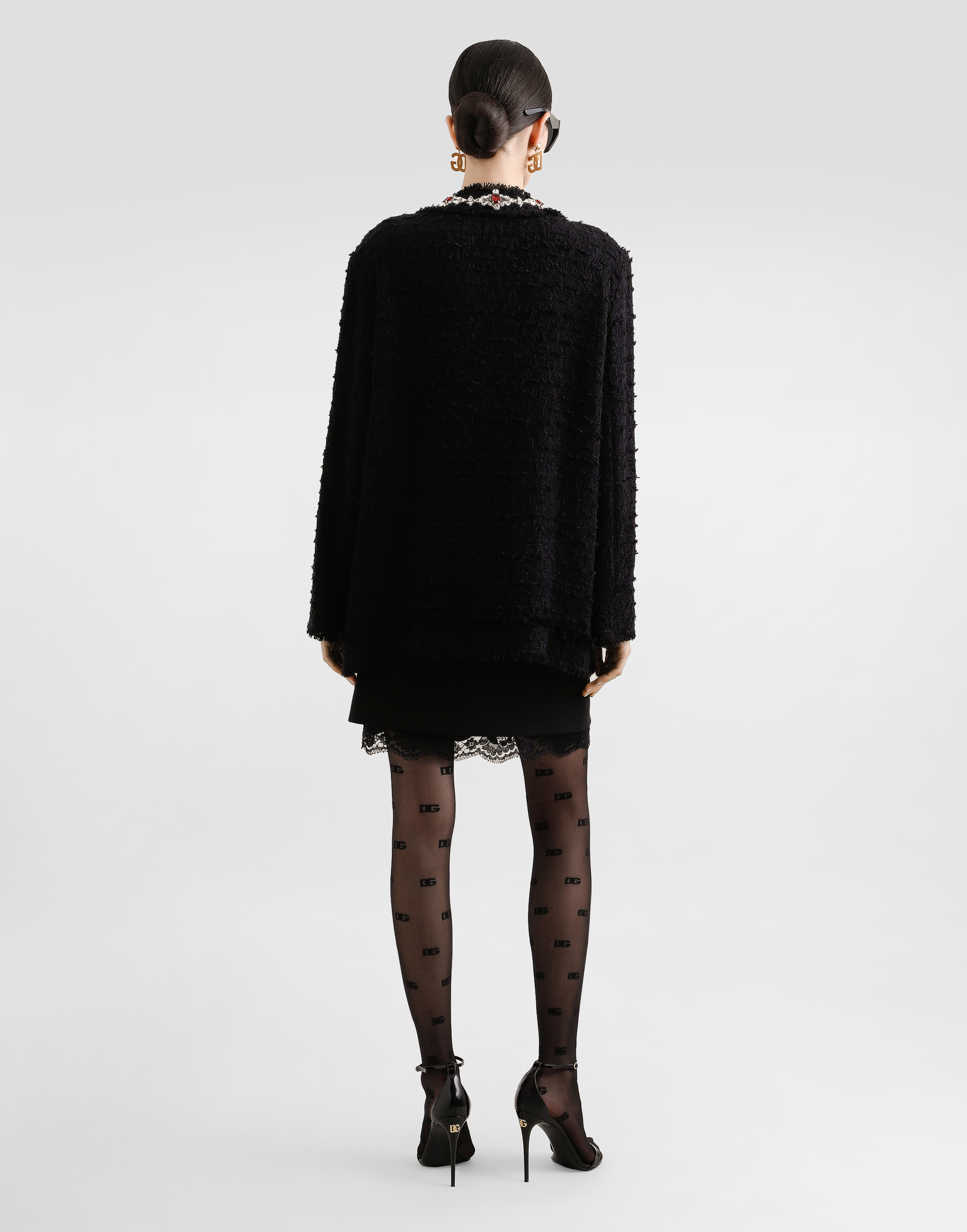 Dolce & Gabbana Wool Jacket With Embroidered Trim In Black
