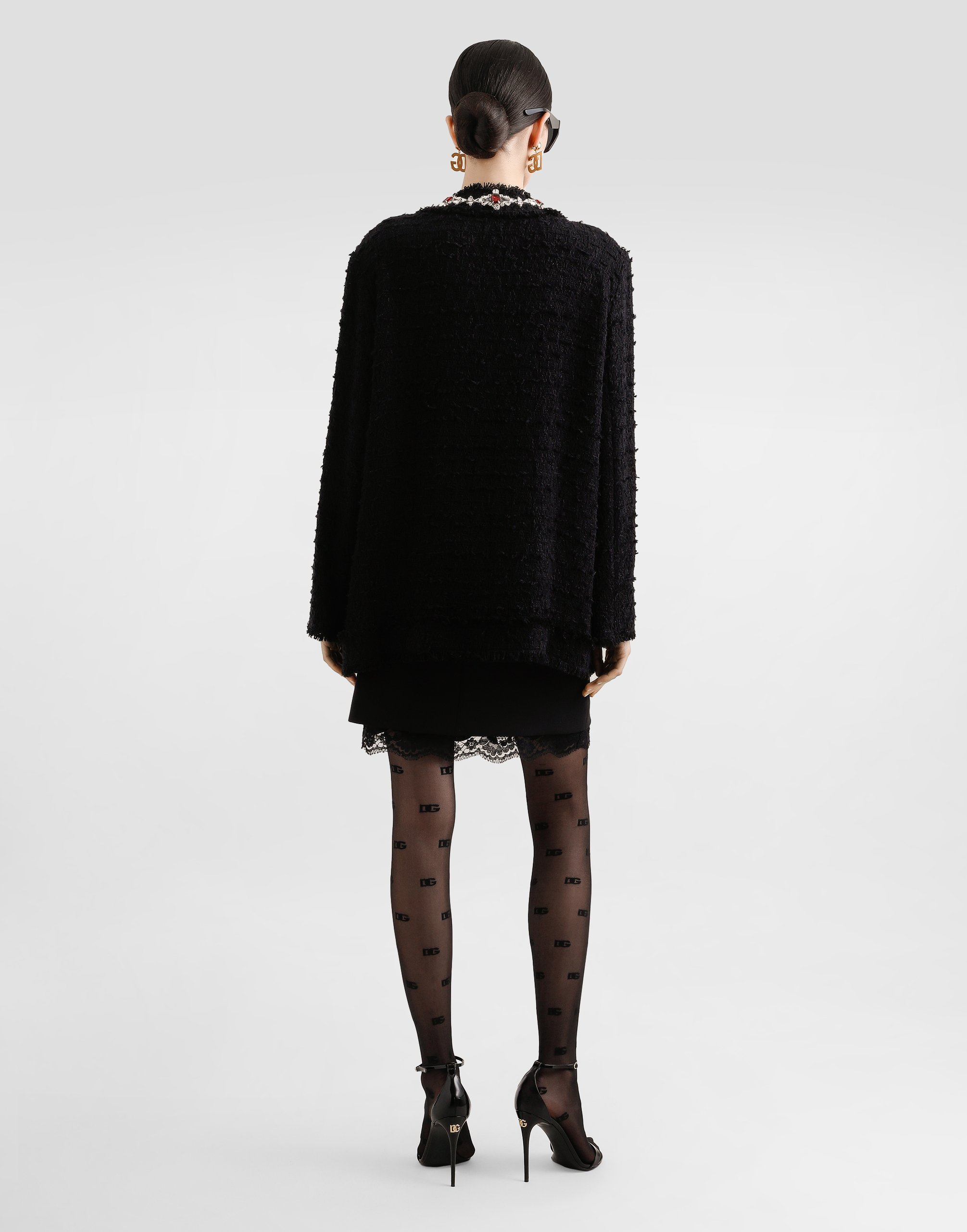 Dolce & Gabbana Wool Jacket With Embroidered Trim In Black