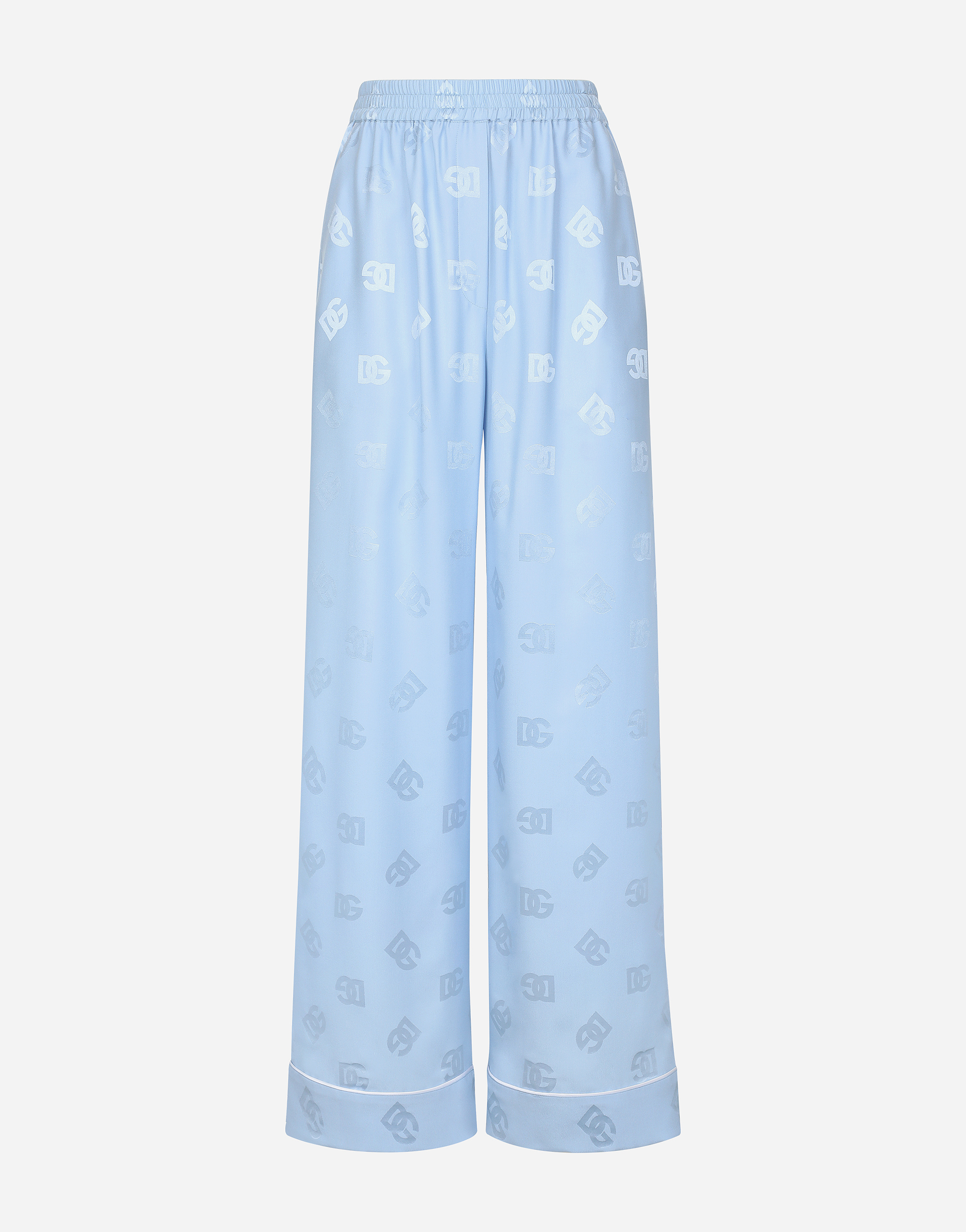 Dolce & Gabbana Silk Satin Jacquard Pajama Pants With All-over Dg Logo In Purple