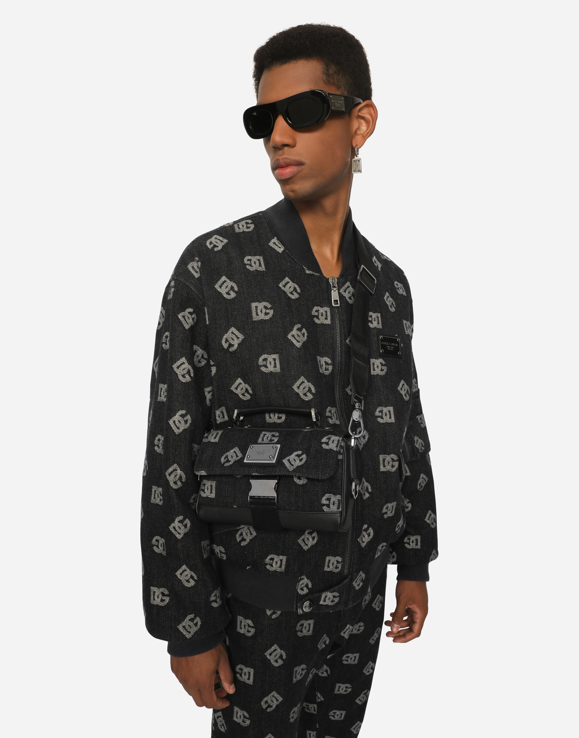 DOLCE & GABBANA CALFSKIN AND DENIM CROSSBODY BAG WITH LOGO