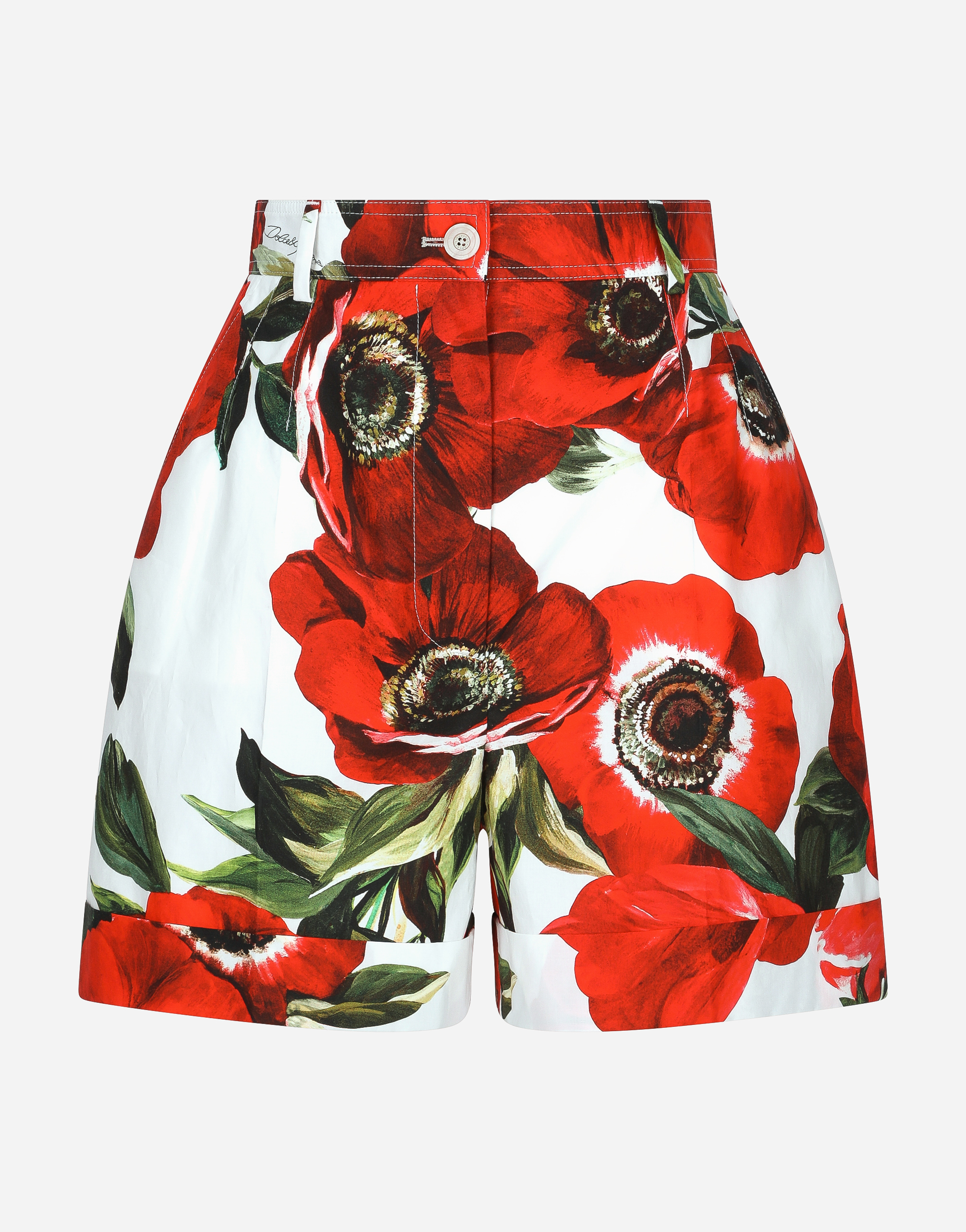 Dolce & Gabbana Poplin Shorts With Anemone Print In Red