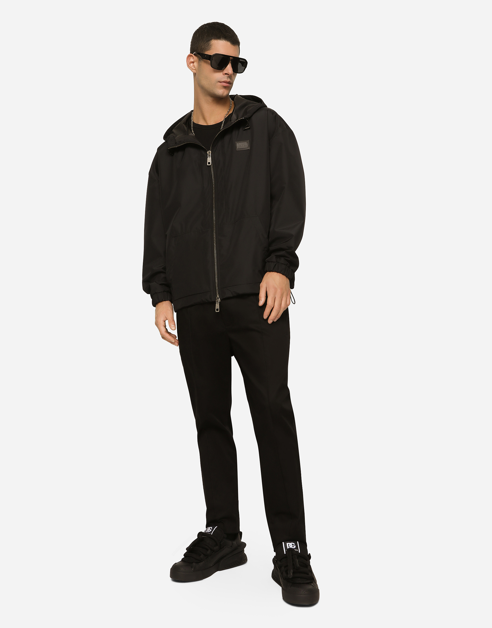 Dolce & Gabbana Nylon Jacket With Hood And Branded Tag In Black