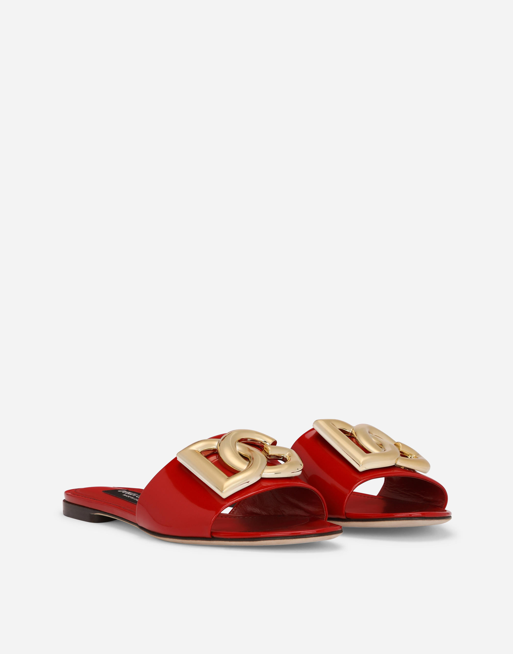 DOLCE & GABBANA POLISHED CALFSKIN SLIDERS WITH DG LOGO